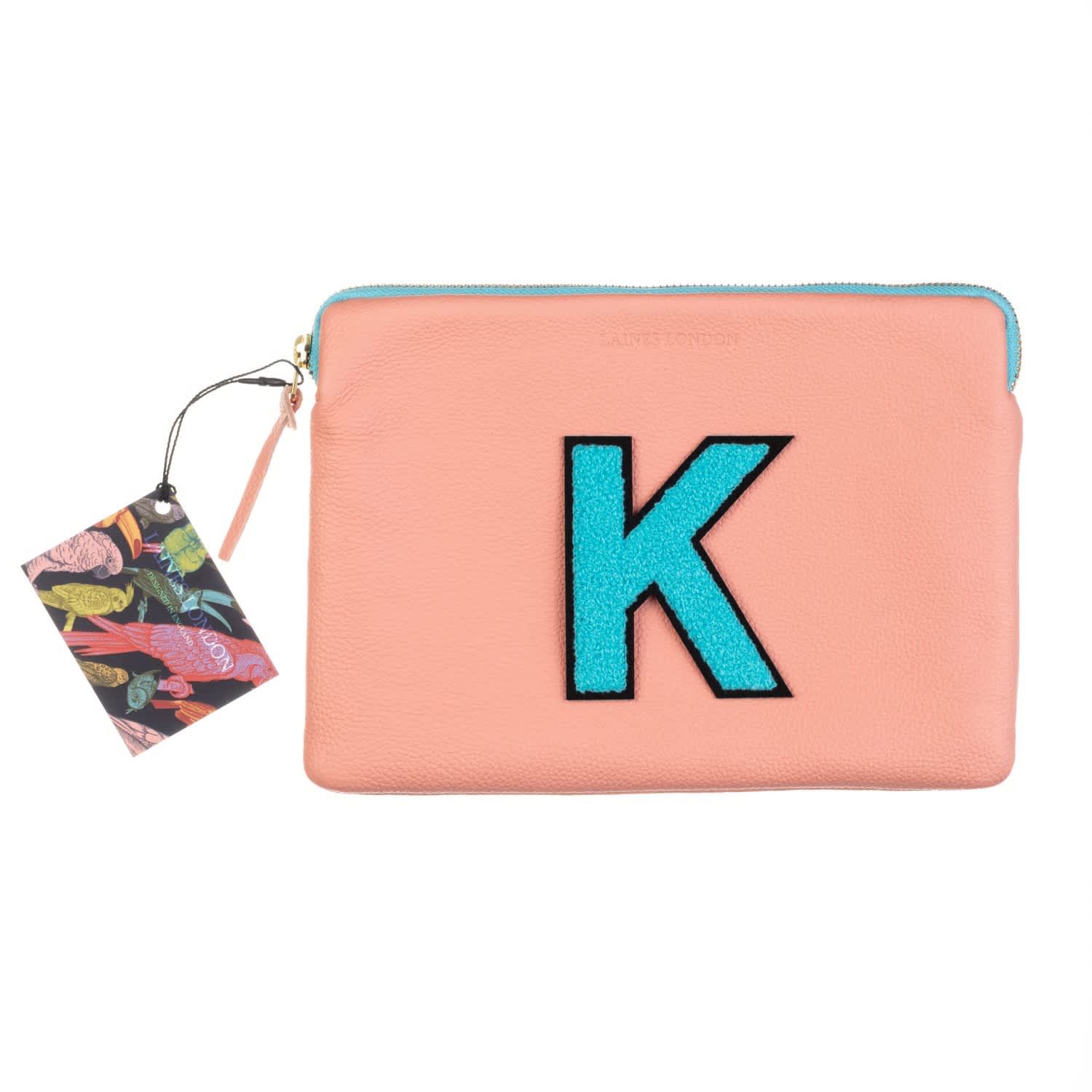 pink and blue clutch bag