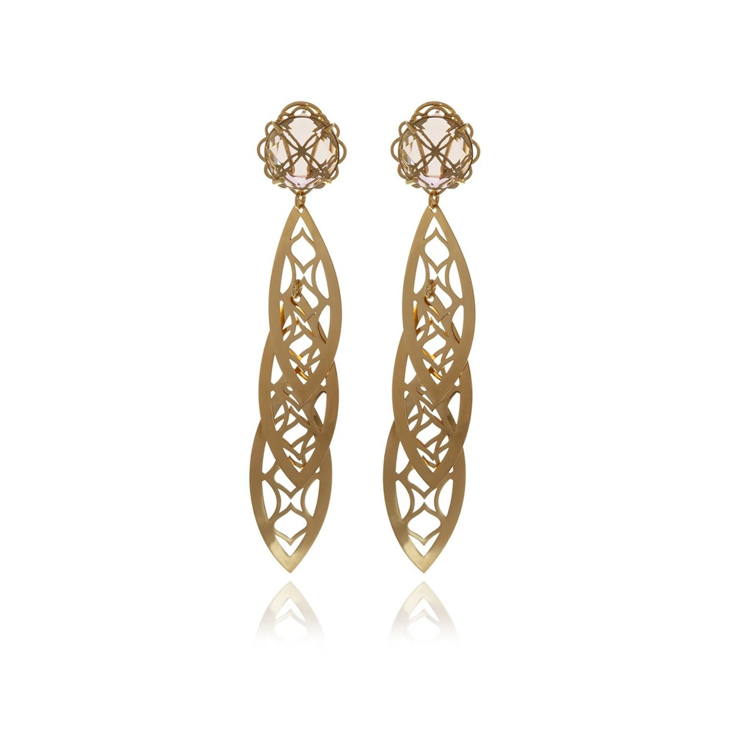 Women’s Gold Smoky Signature Crystal Three Leaf Earrings Georgina Jewelry