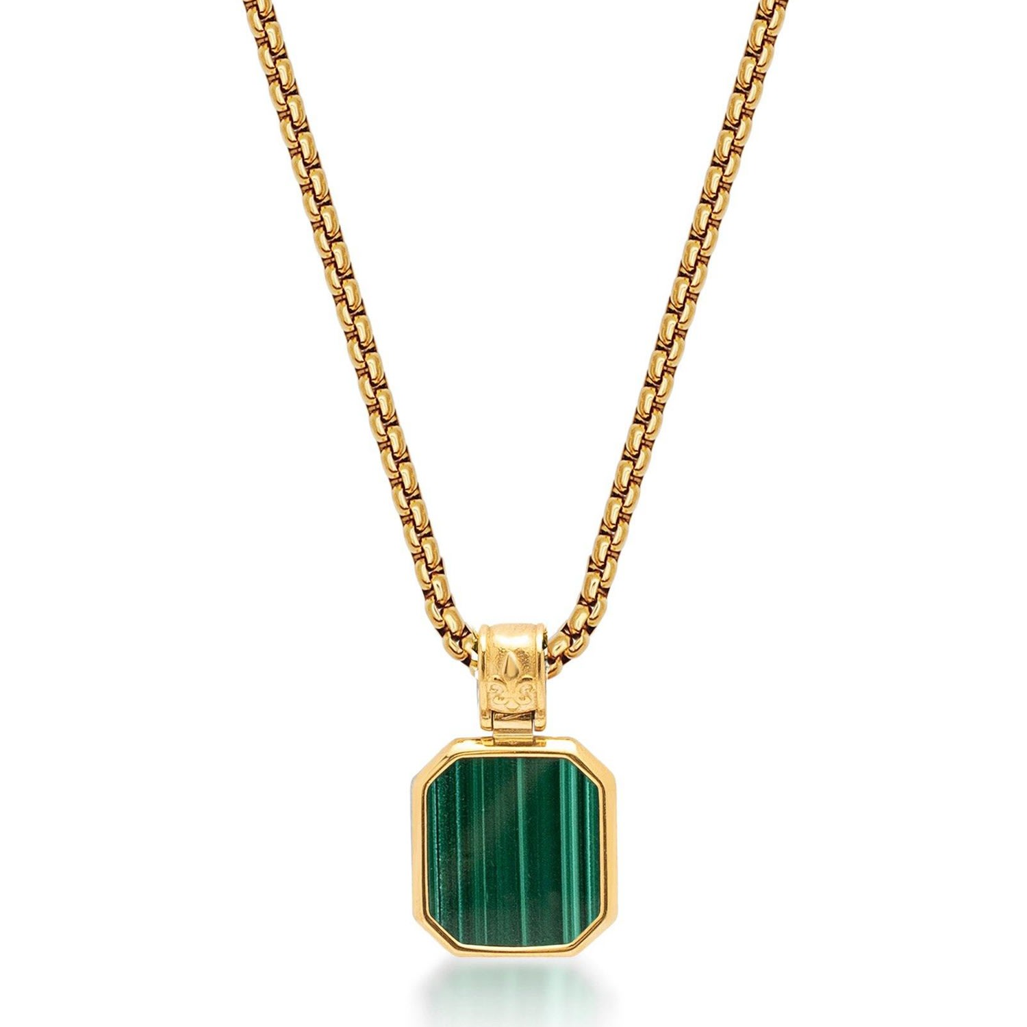 Men’s Gold / Green Gold Necklace With Square Malachite Pendant Nialaya