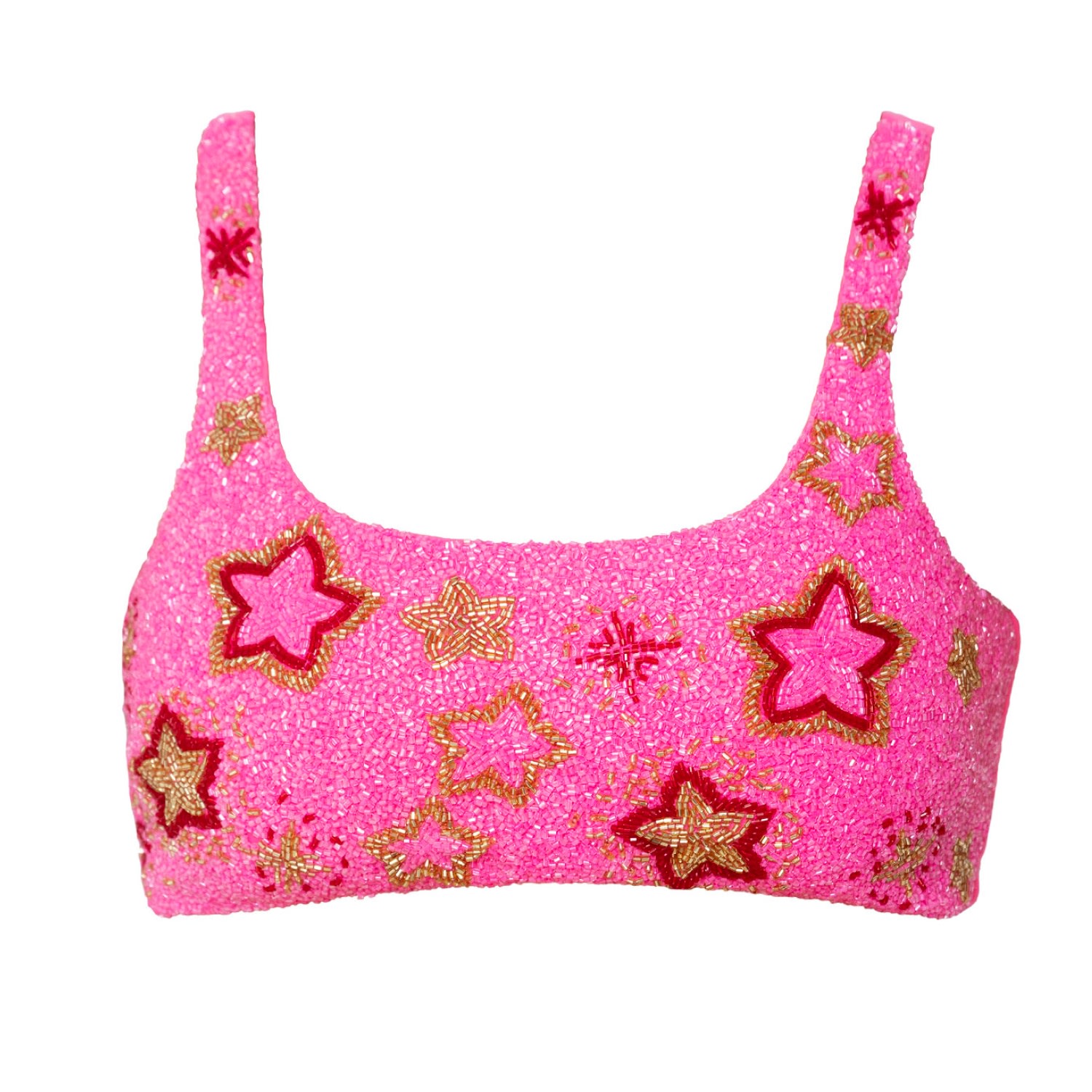 Self-adore Women's Pink / Red Celeste Hand-beaded Embellished Bikini Top- Hotpink In Multi