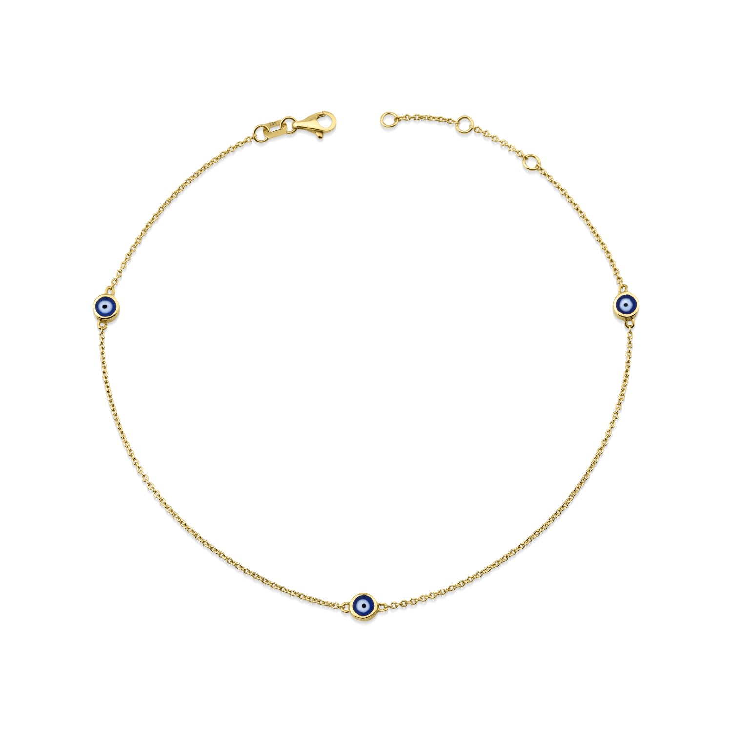 Women’s Evil Eye Anklet, Navy Blue Three Evil Eye Ankle Bracelet, Solid Gold Anklet Jewelsty Fine Jewelry