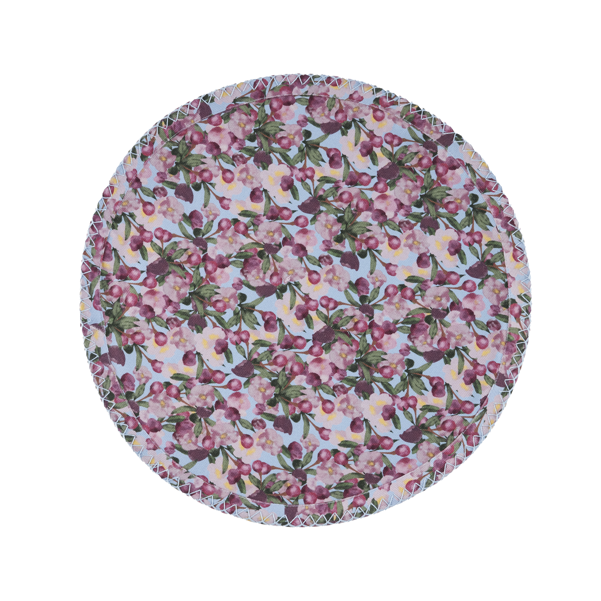 Sophie Williamson Design Set Of Six Round Placemats In Romantic Pink Cherry Blossom Print On Blue In Pink