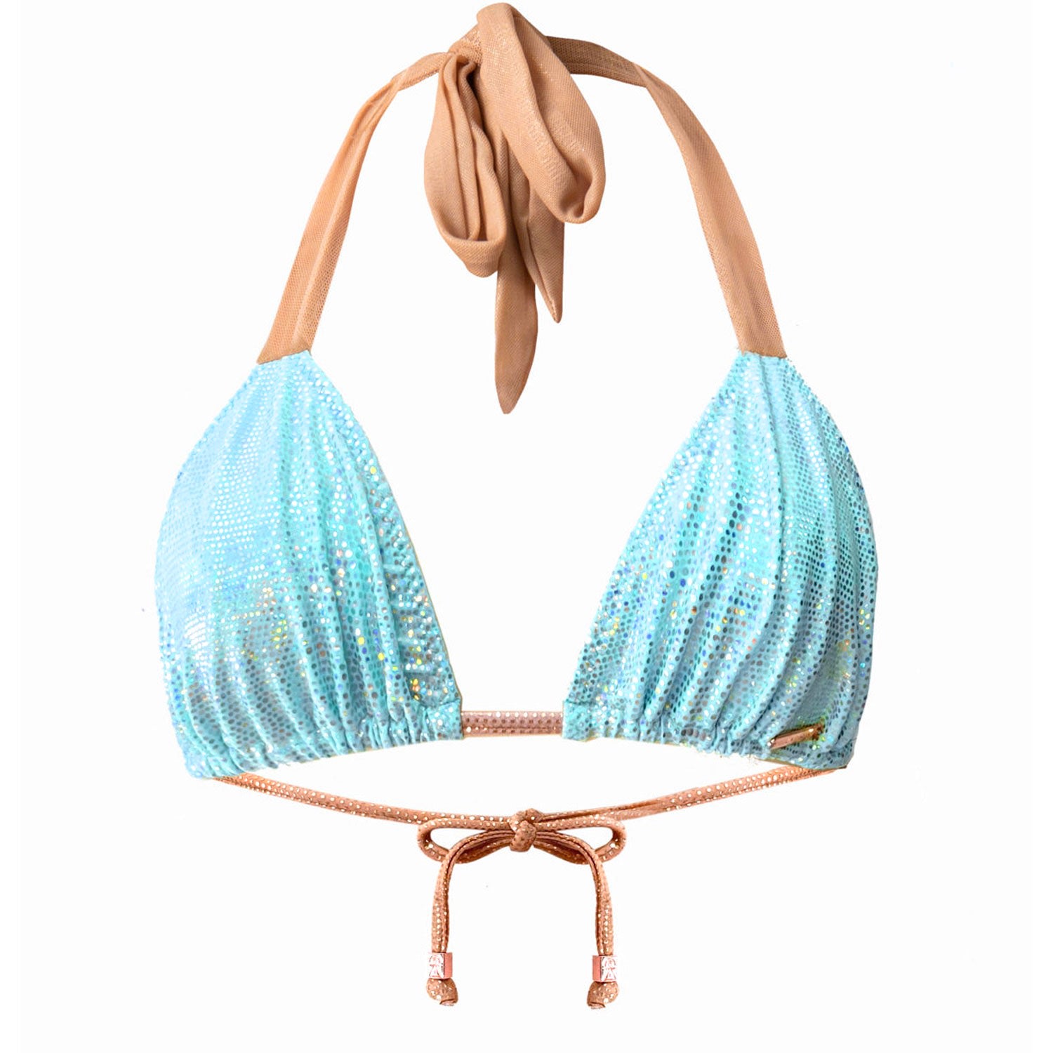 Deessa Ibiza Women's Blue Metallic Triangle Ibiza Bikini Top Mari Malibu In Blue