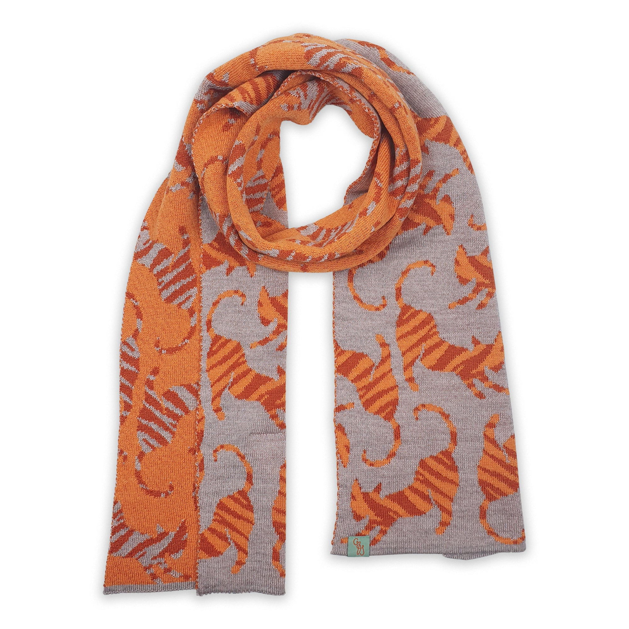 Otto & Spike Women's Scarves - Tiger Cat - Merino - Orange