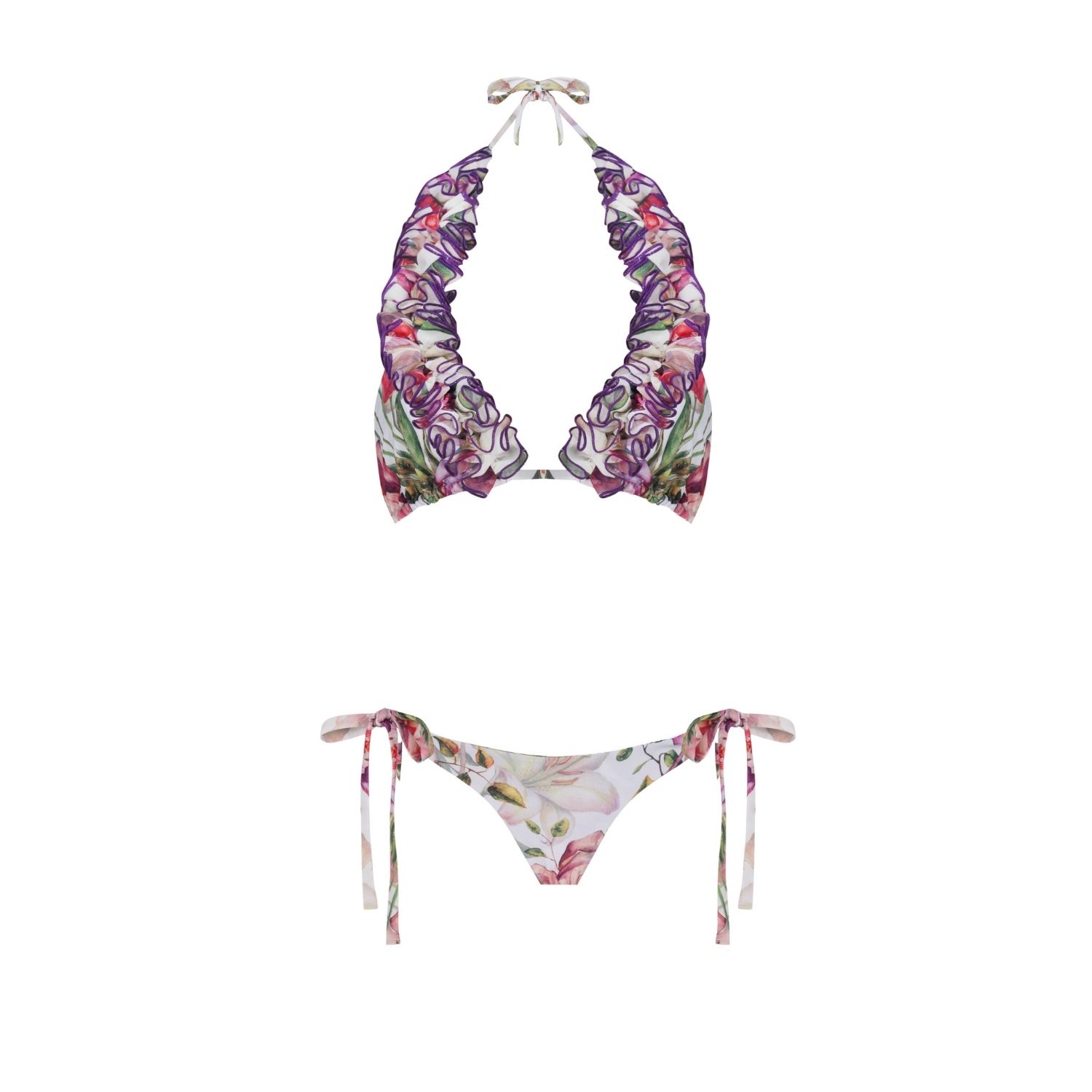 Nur Karaata Women's White Triangle Bianca Ruffle Bikini Set In White