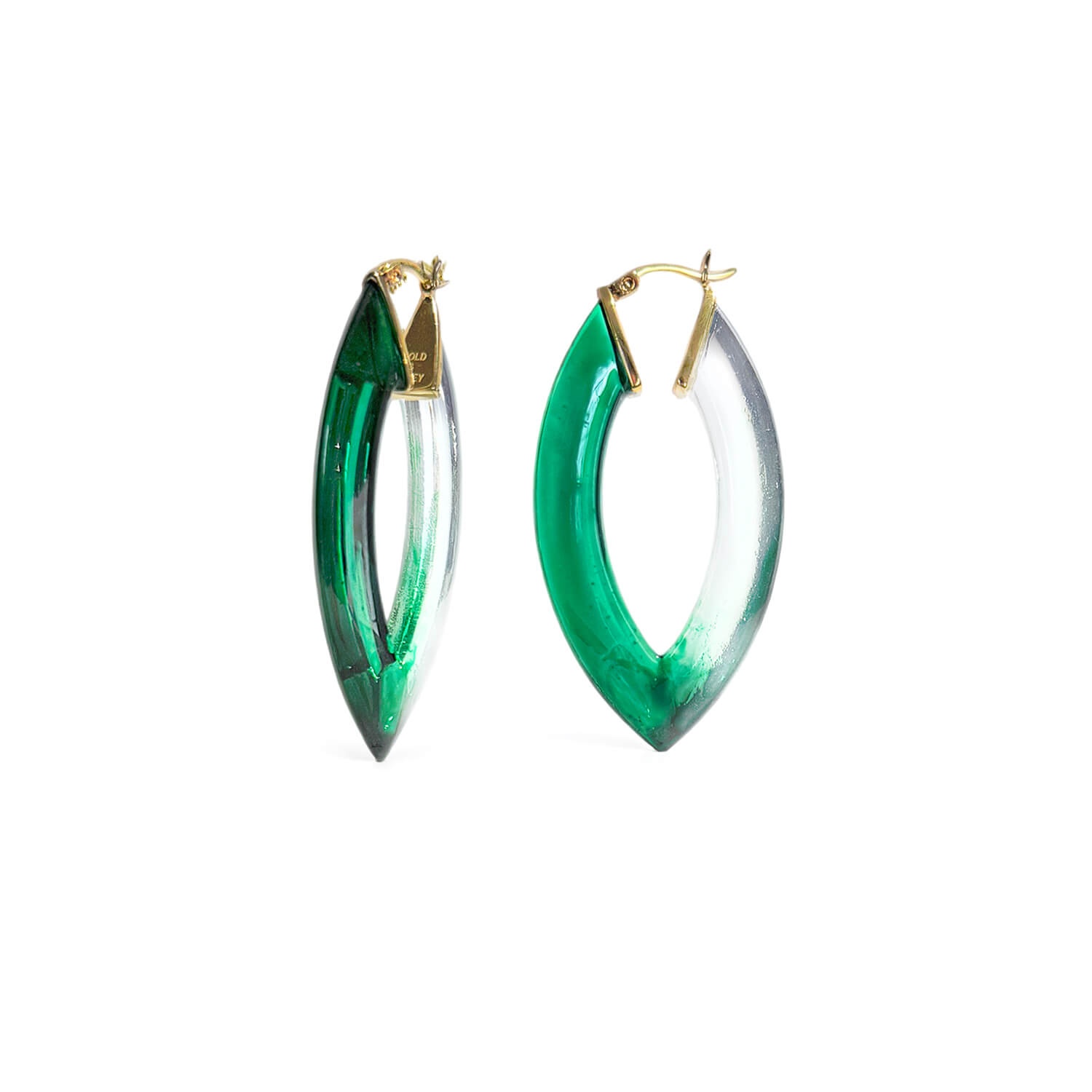 Gold & Honey Women's Green / Gold Green Ombre Marquise Lucite Hoop Earrings In Green