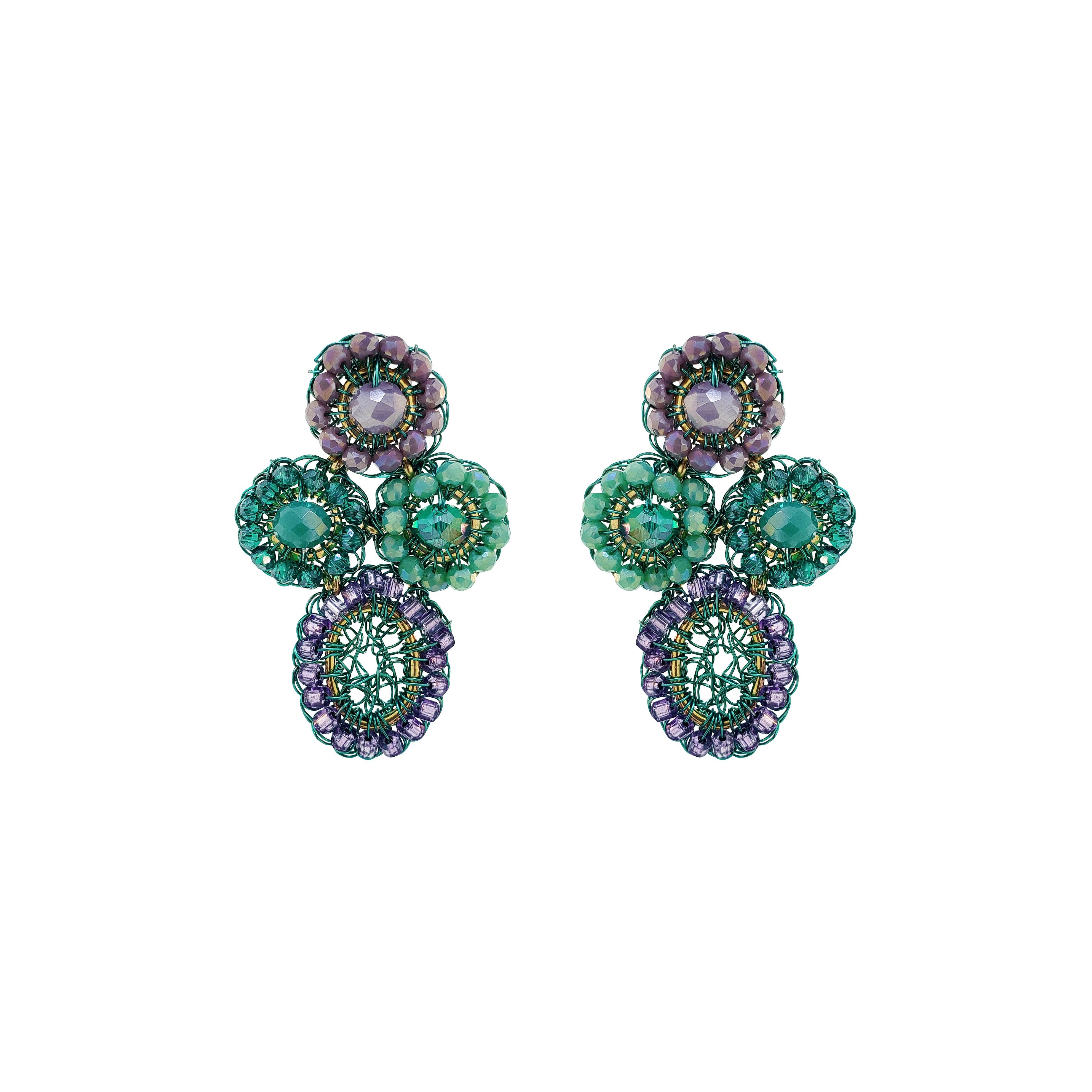 Lavish By Tricia Milaneze Women's Green / Pink / Purple Neon Turquoise Mix Tyche Post Handmade Crochet Earrings