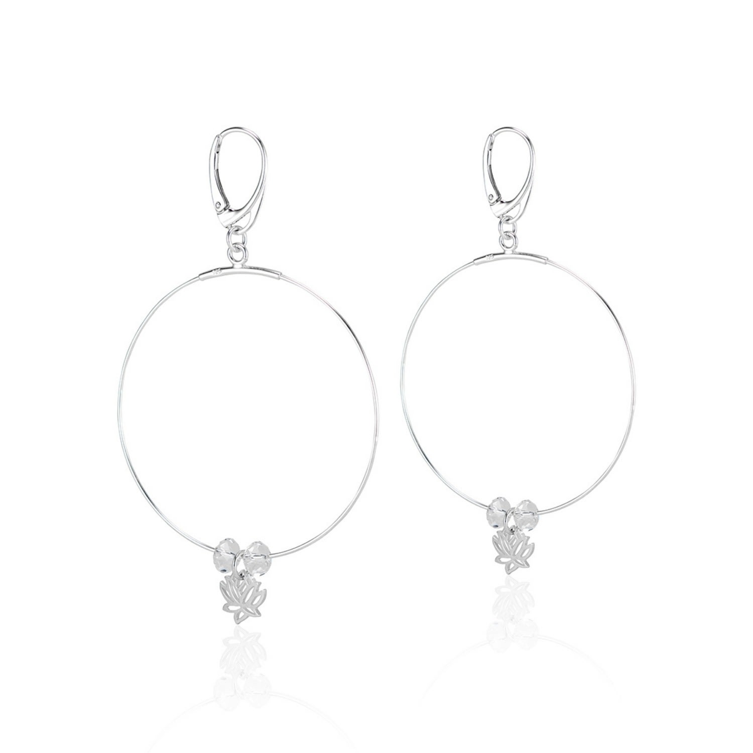 Callista By Vinita Women's Silver Lotus Dangle Hoops