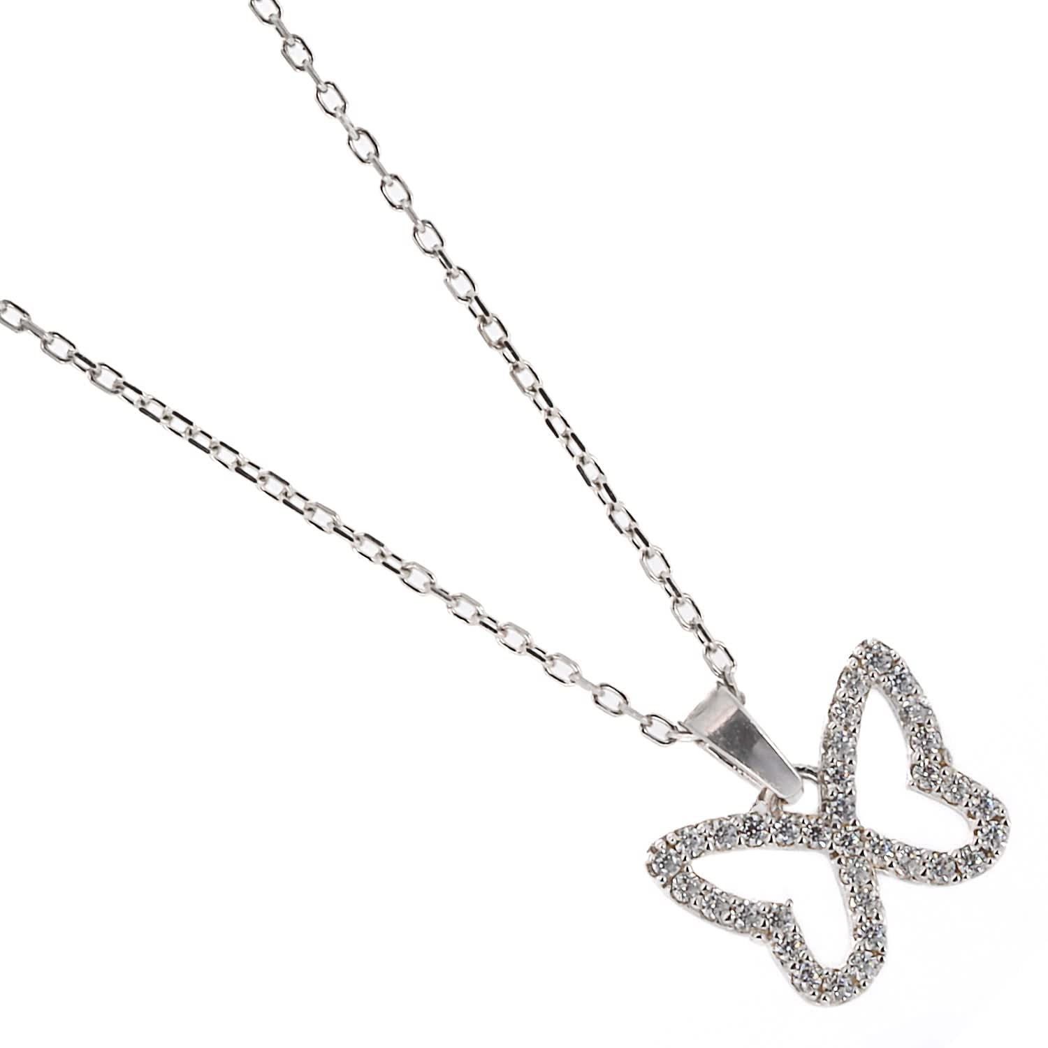 Silver Sparkly Butterfly Necklace - Silver | Ebru Jewelry | Wolf