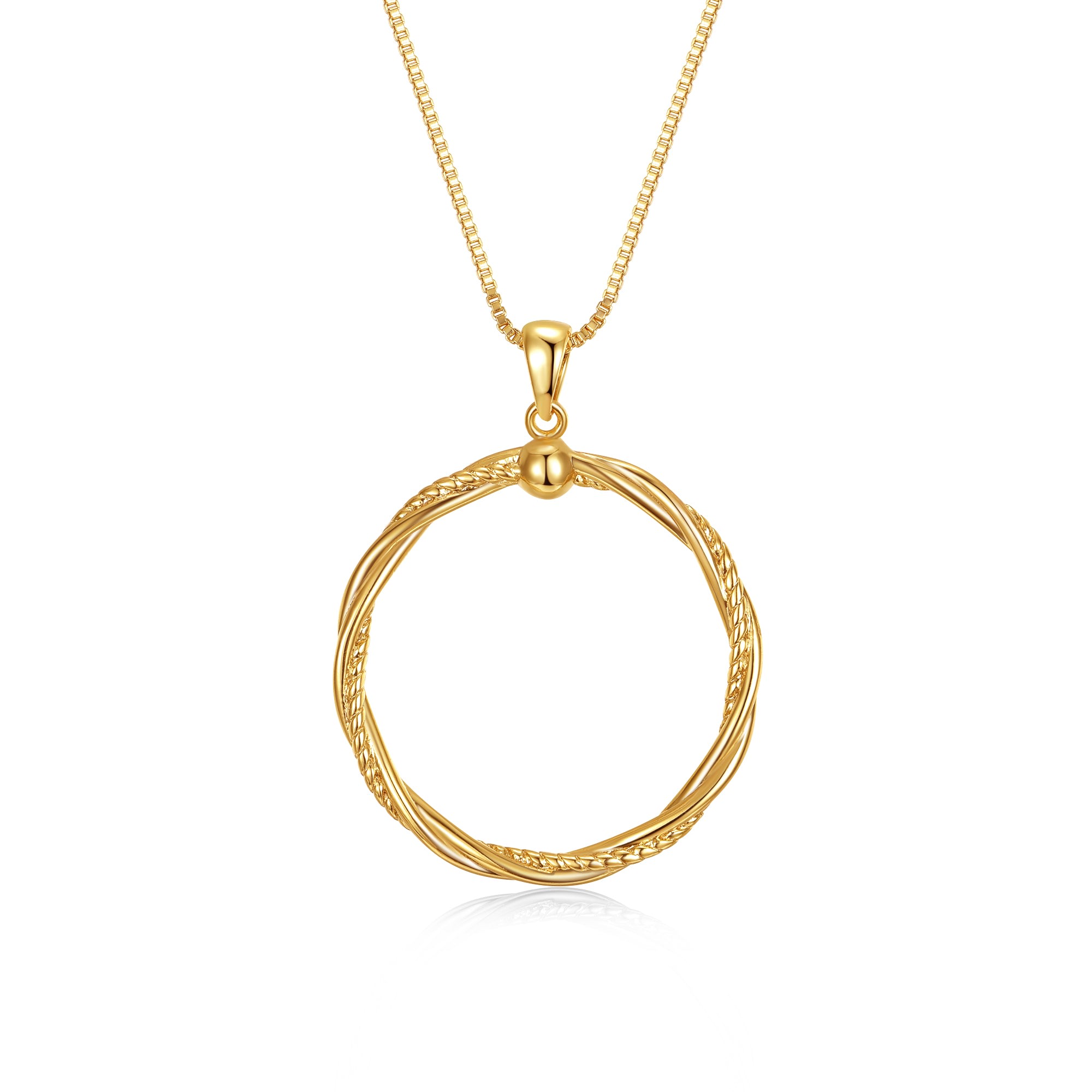 Women’s Rachel Glauber Yellow Gold Plated Twisted Rope Eternity Wreath Halo Box Chain Necklace Genevive Jewelry