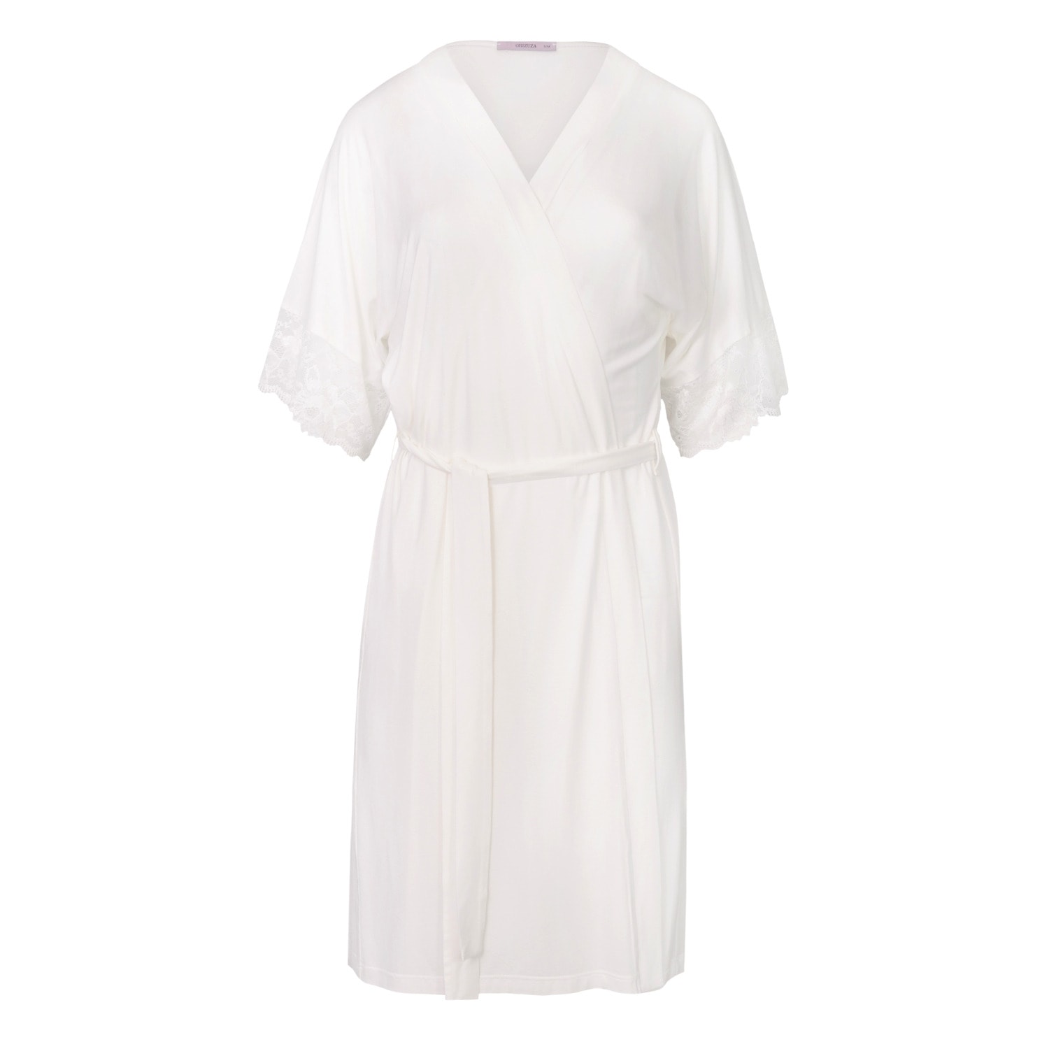 Women's White Elegant Robe - Viscose And Lace - Ivory | L/Xl | Oh!Zuza Night&Day