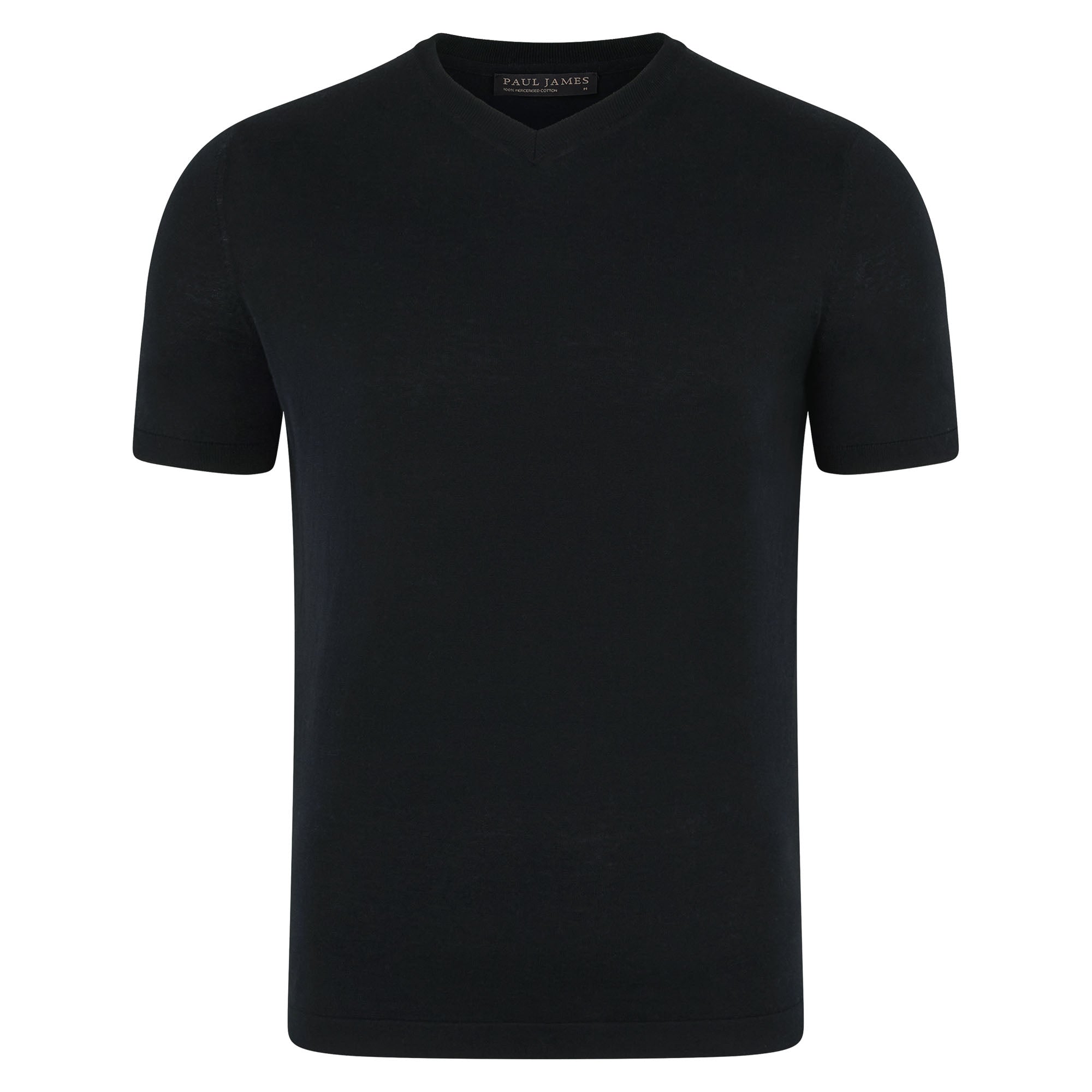 Paul James Knitwear Mens Superfine Mercerised Cotton Adriano V Neck Knitted T-shirt - Black In Black