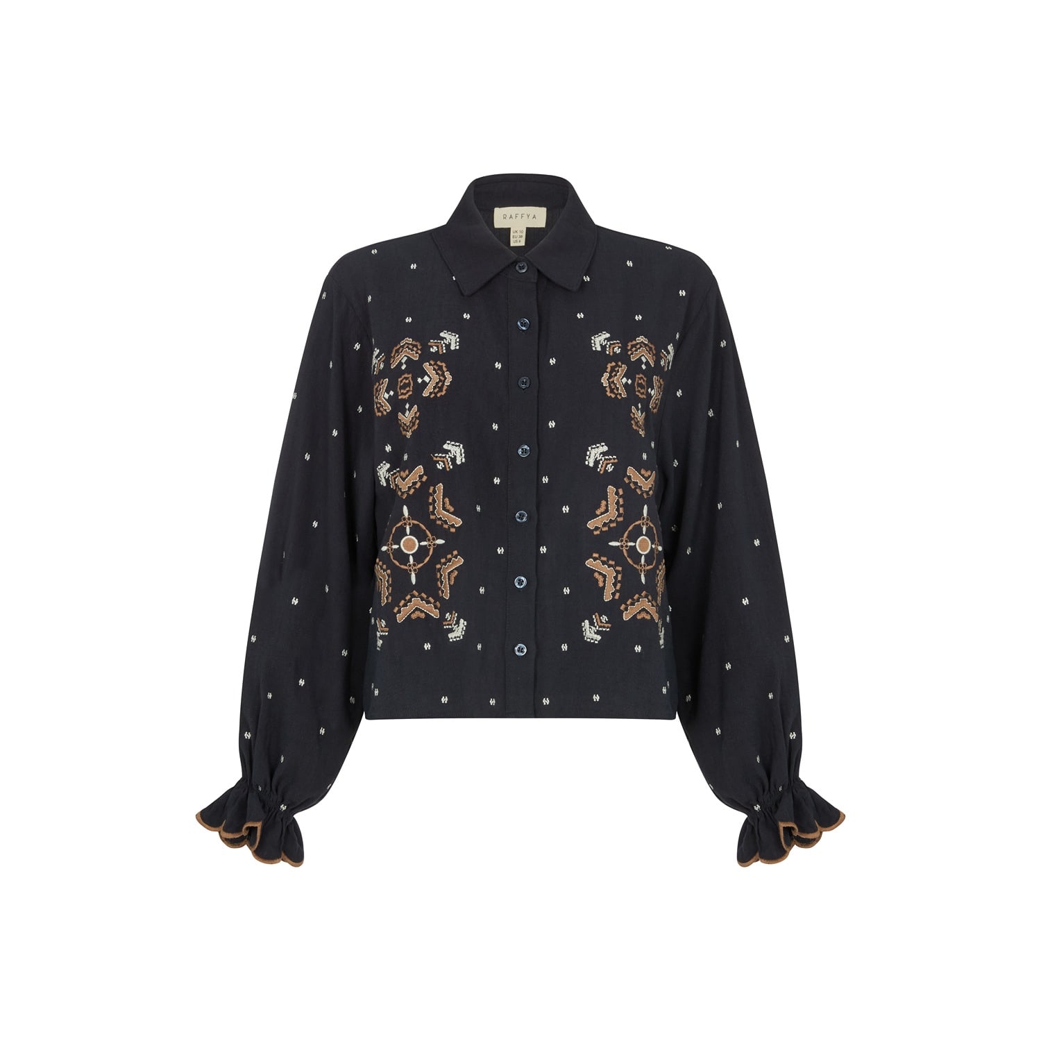 Raffya Women's Blue Penny Boxy Embroidered Shirt In Navy In Black
