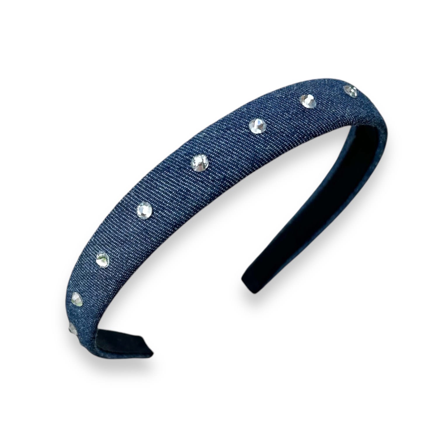 Maison Laurette Women's Blue Denim Headband With Rhinestones In Blue