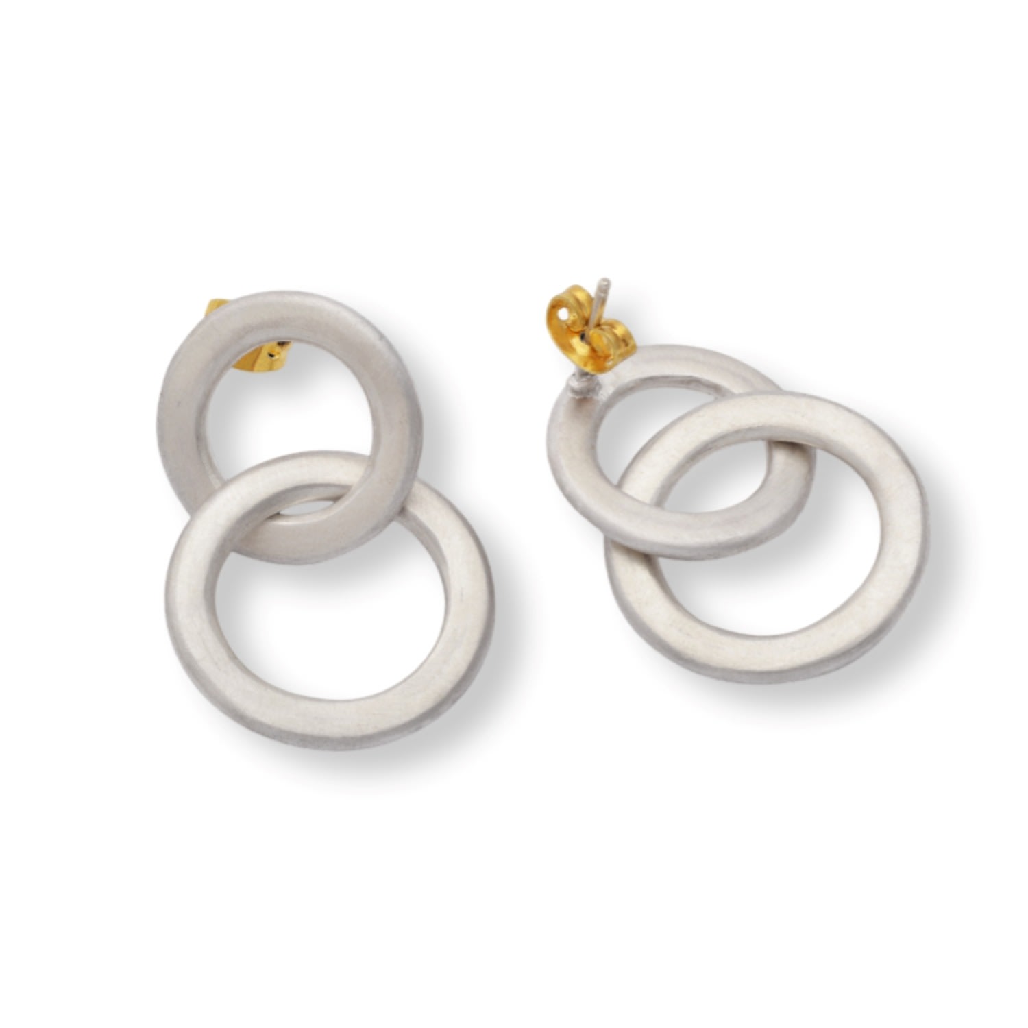Golden Horn Jewellery Women's Double Lock Circle Silver Drop Earrings In Silver