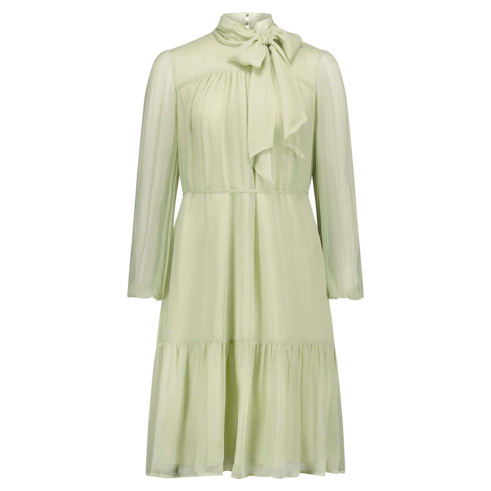 Women’s Georgia Pure Silk Georgette Long Sleeve Dress Sage Green Medium Mera Silk