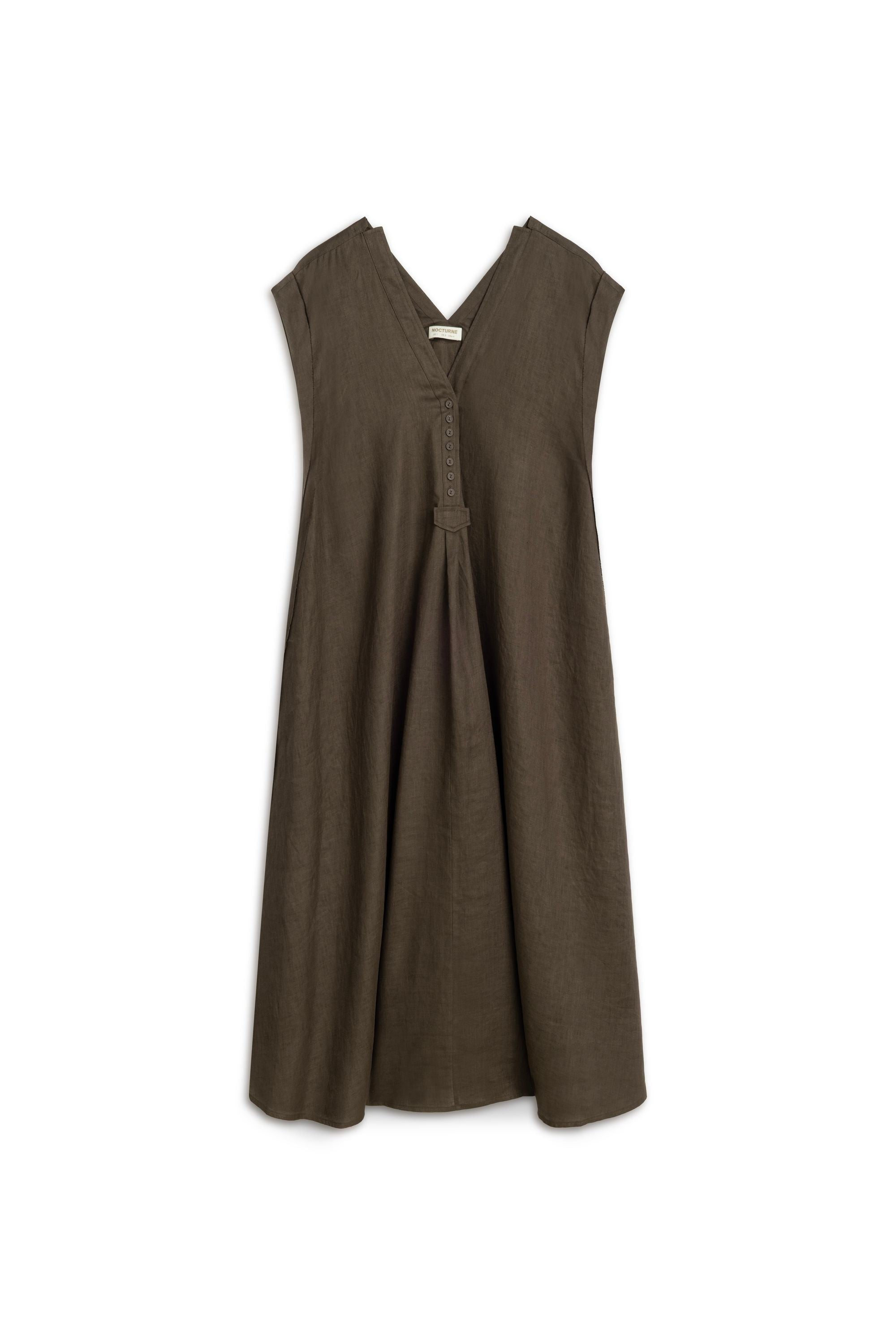 Nocturne Women's Brown Linen Maxi Dress