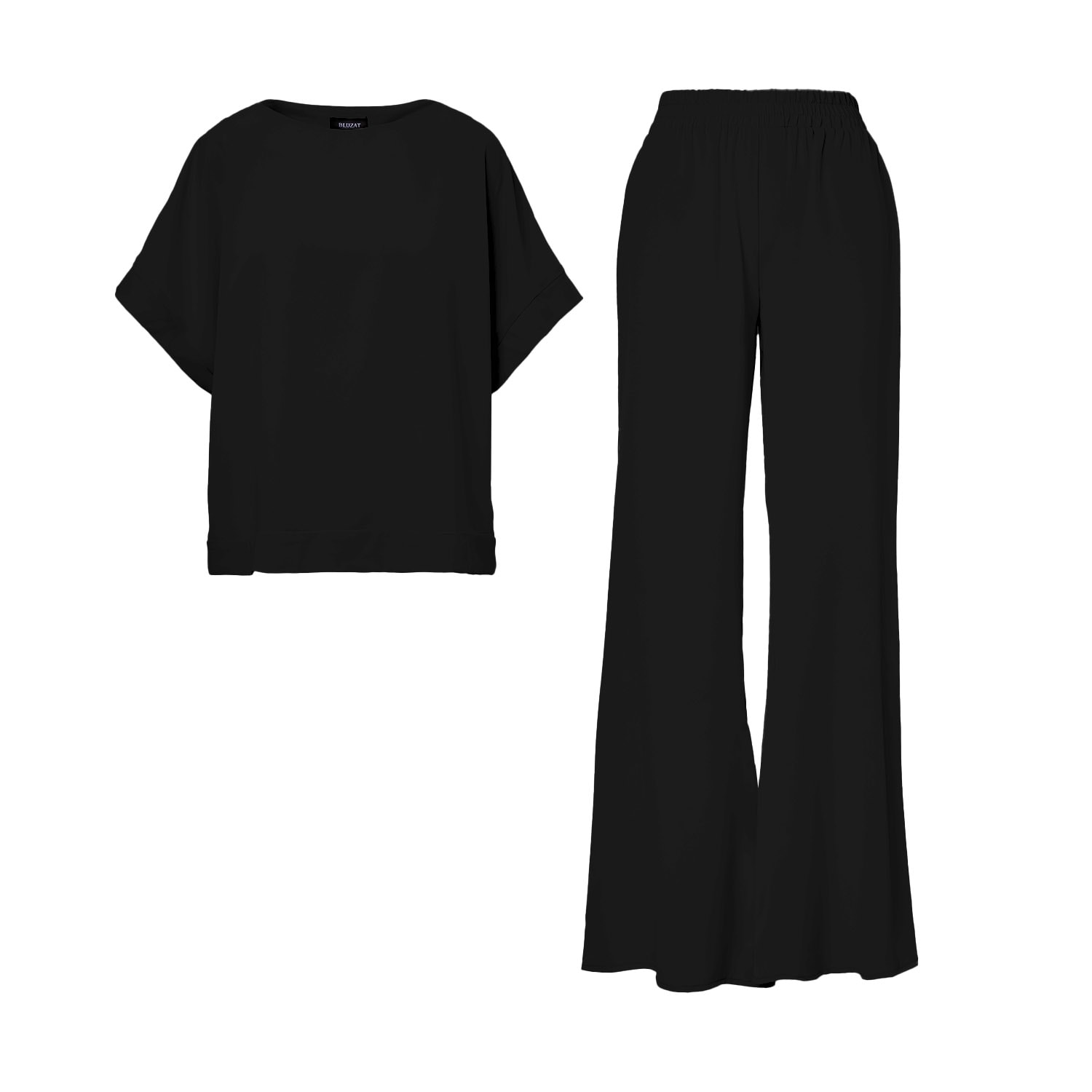 Bluzat Black Set With Blouse And Flared Trousers In Black
