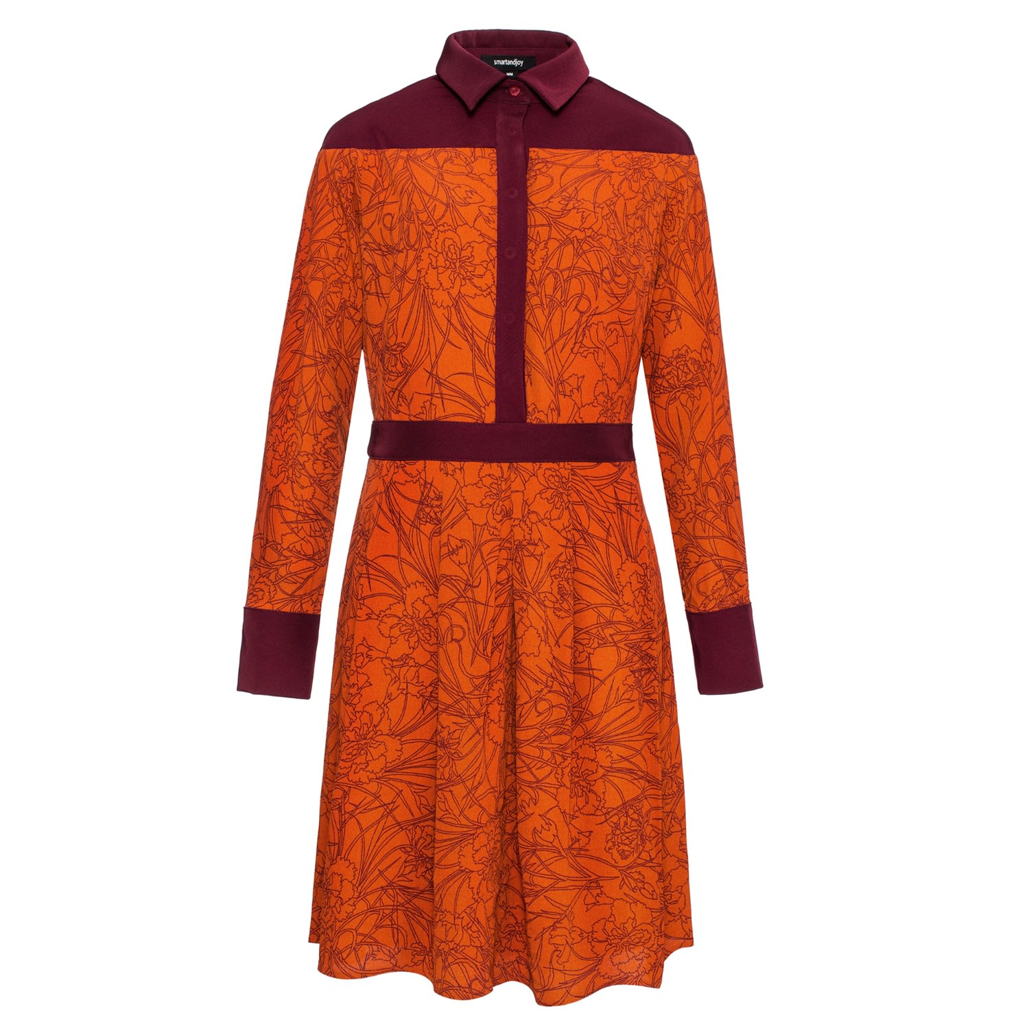 Smart And Joy Women's Brown Linear Flower Print Shirt-dress In Brown
