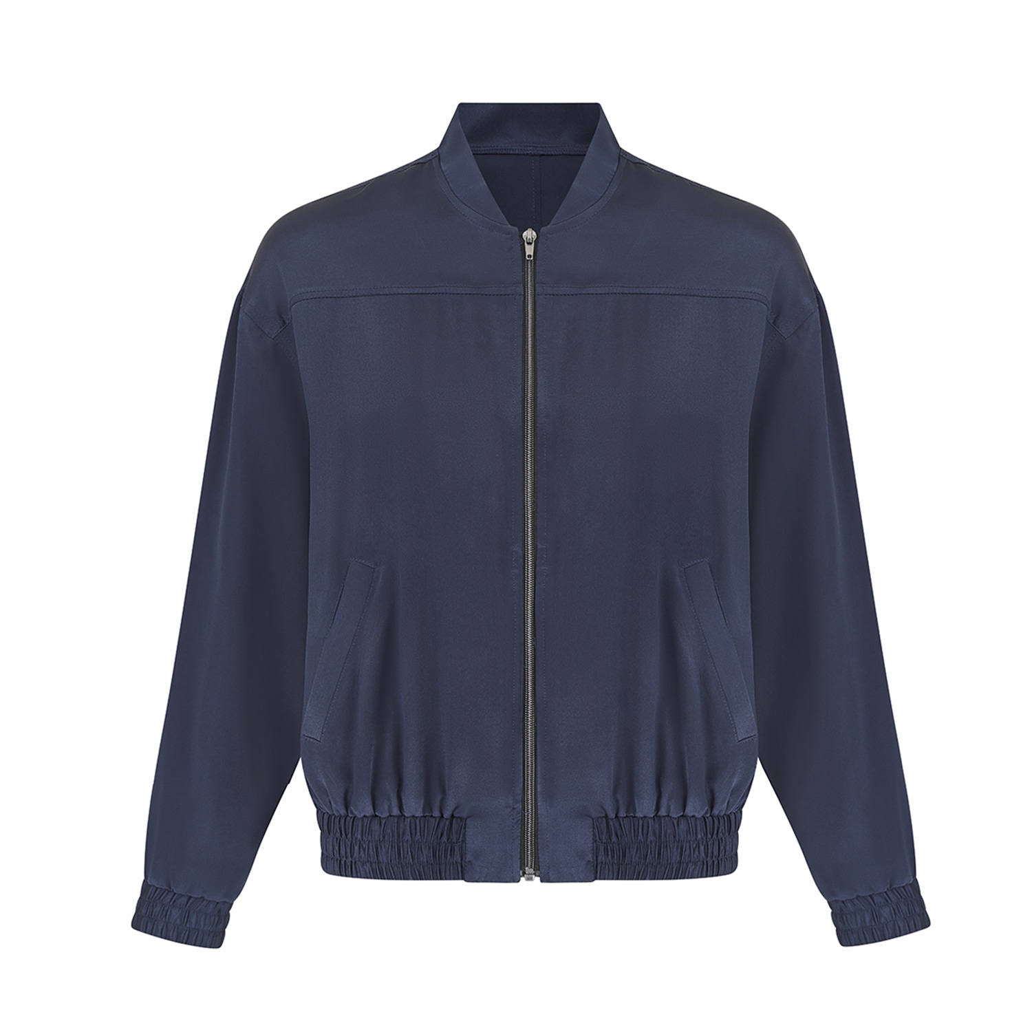 The Summer Edit Women's Blue Poppy Silk Bomber Jacket - Navy In Blue