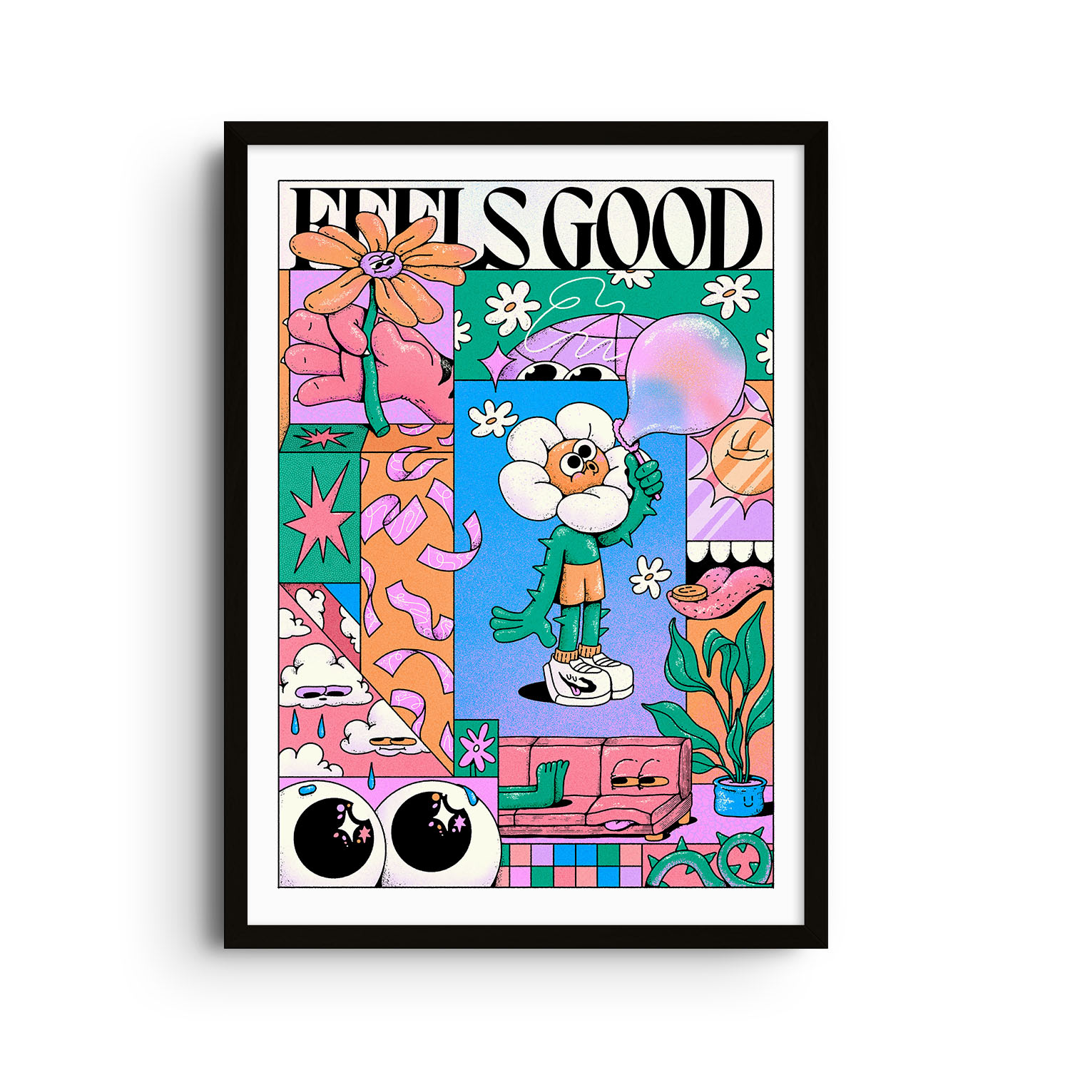 East Side Studio London Pink / Purple / Blue Feels Good - Giclee Fine Art Print - Large In Pink/purple/blue