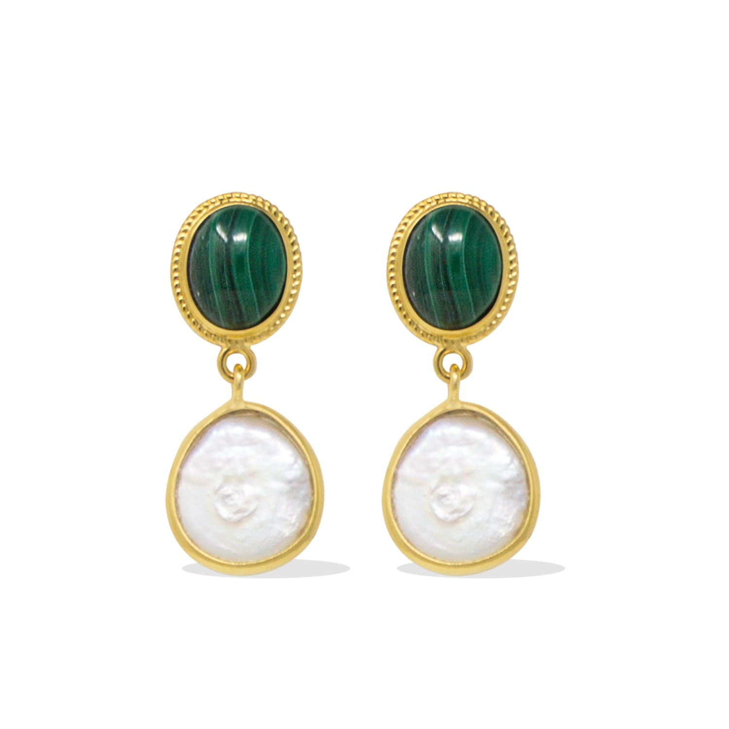 Vintouch Italy Women's Green Gold-plated Malachite & Pearl Earrings In Green