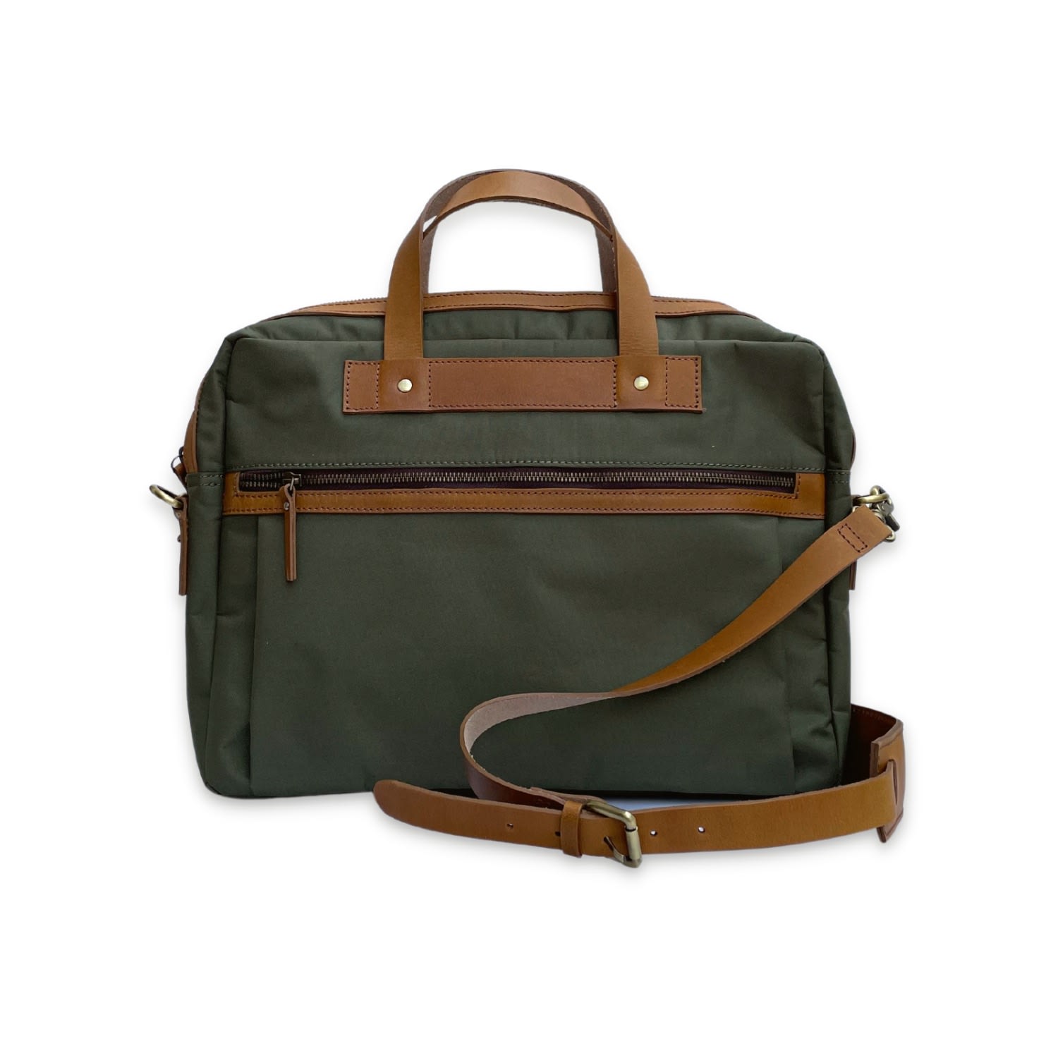 Men’s Green Nylon & Leather Trim Laptop Bag - Olive One Size Vida Vida