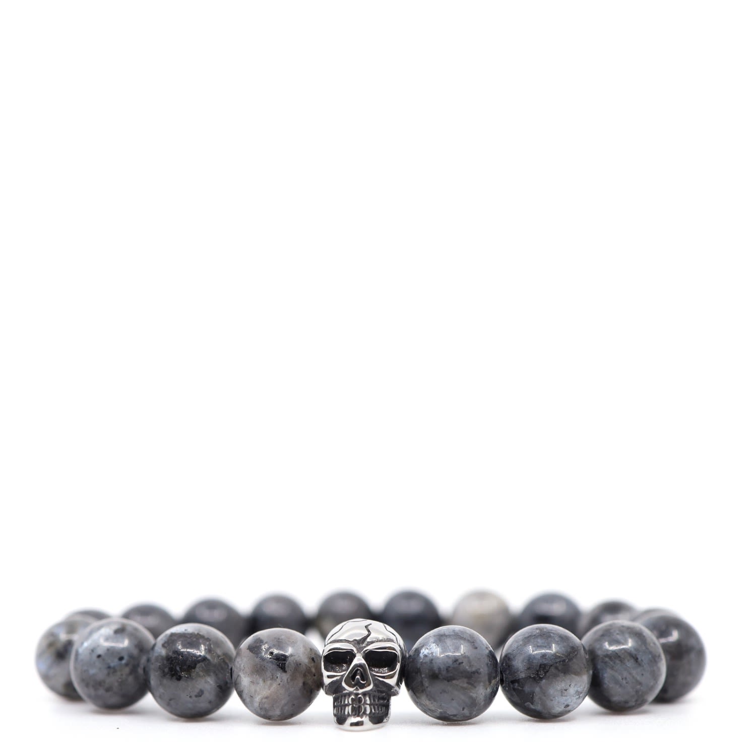 Shar Oke Men's Grey / Silver Grey Larvikite & Skull Beaded Bracelet In Gray