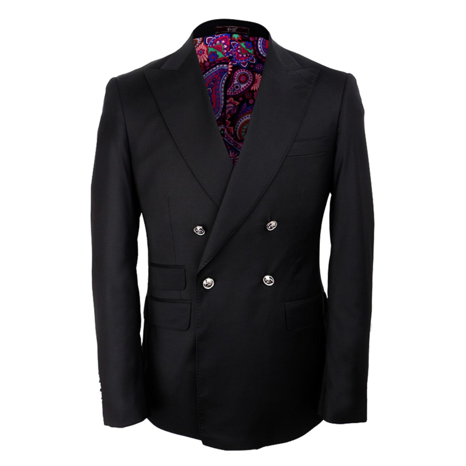 Plain Double Breasted Peak Lapel Blazer Black DAVID WEJ Wolf & Badger