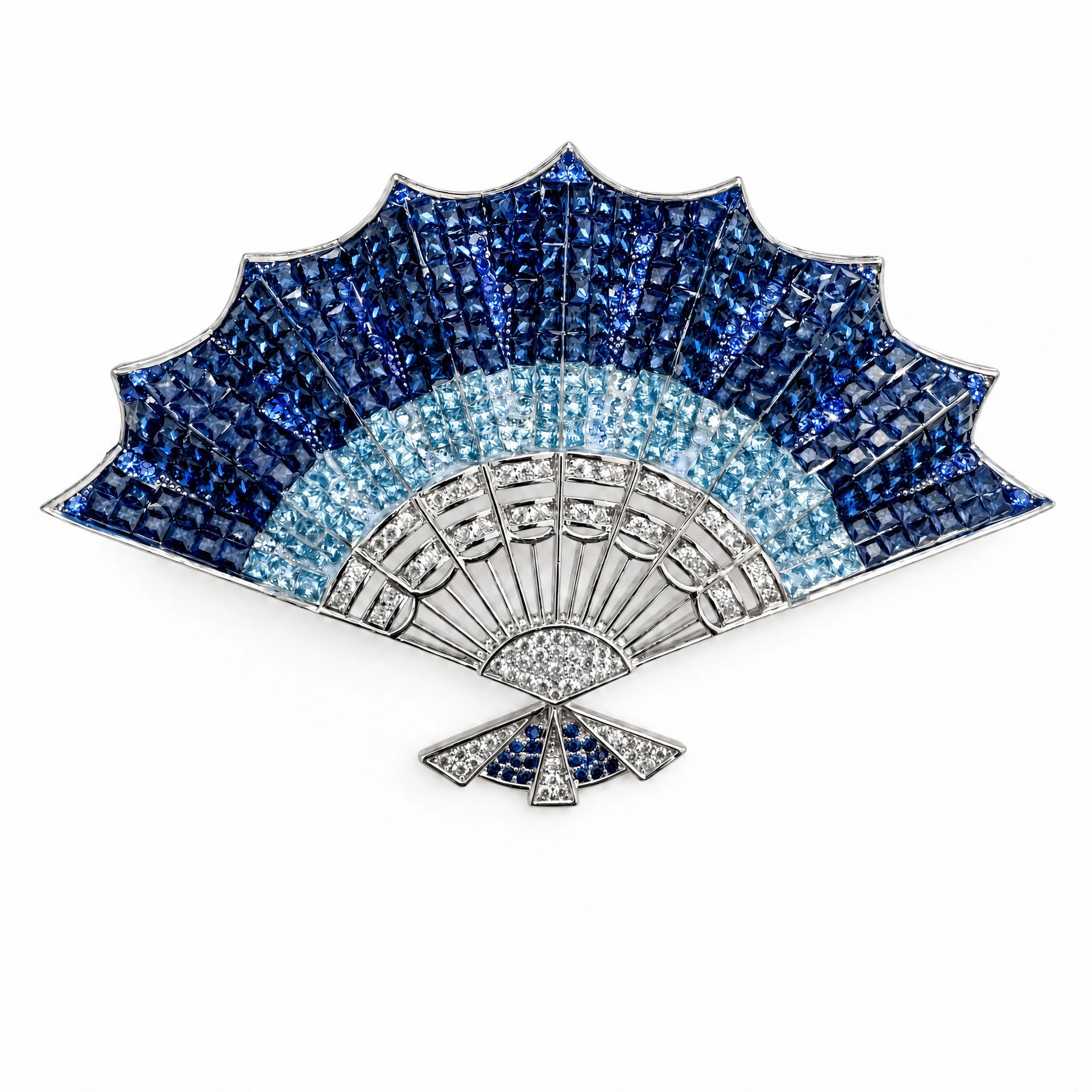 Women's Blue Gradient Crystal Fan Brooch | Angel Barocco