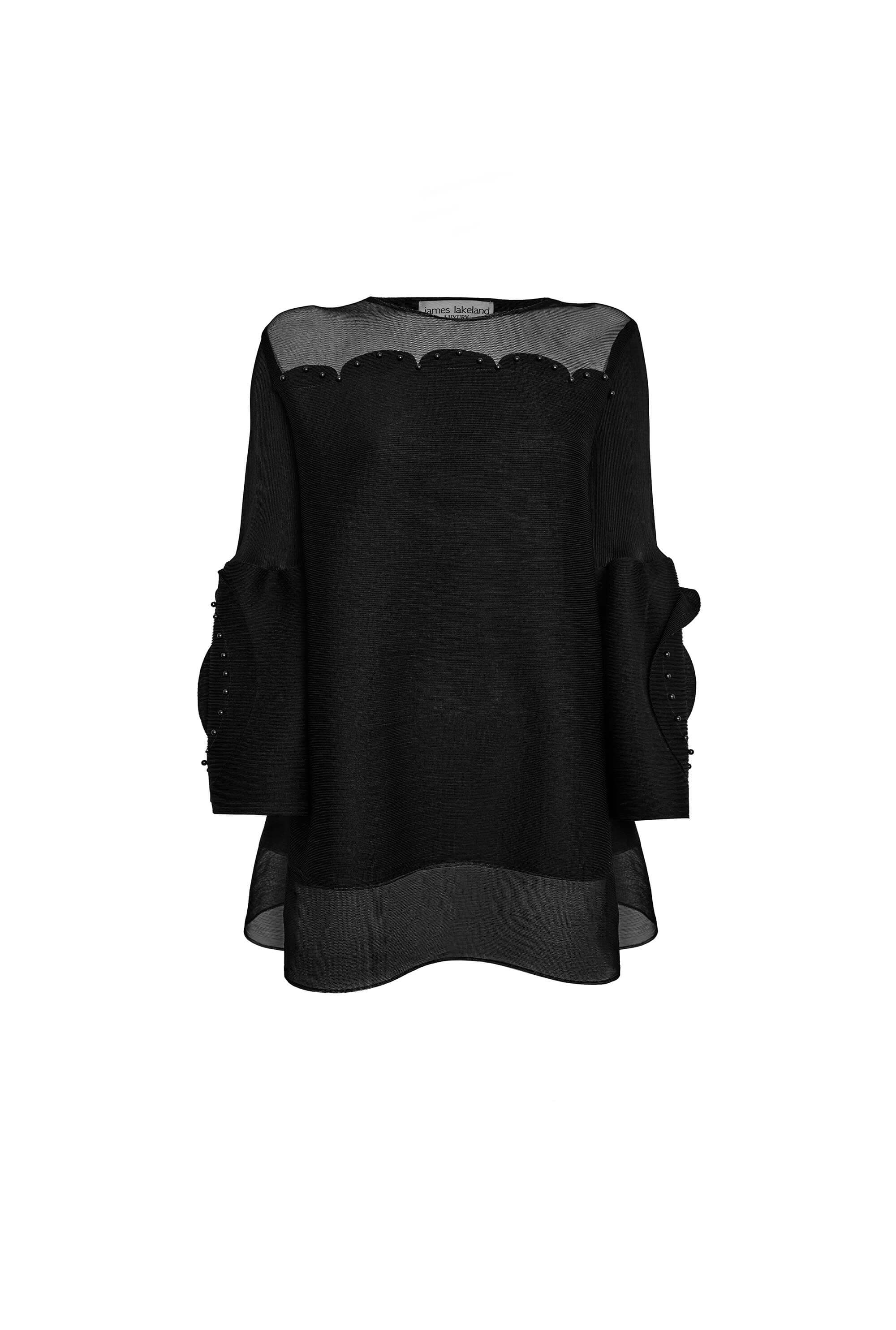 Women’s Rose Detail Sleeves Pleated Top In Black S/M James Lakeland