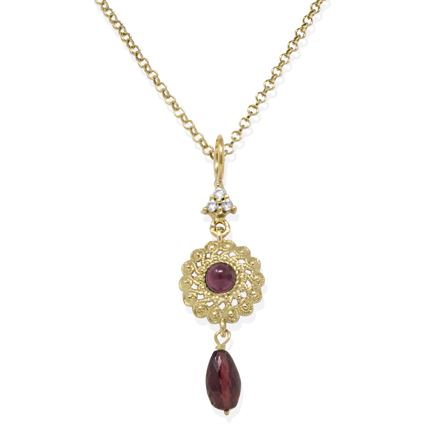 Vintouch Italy Women's Red Filigrana Gold-plated Garnet Necklace In Red