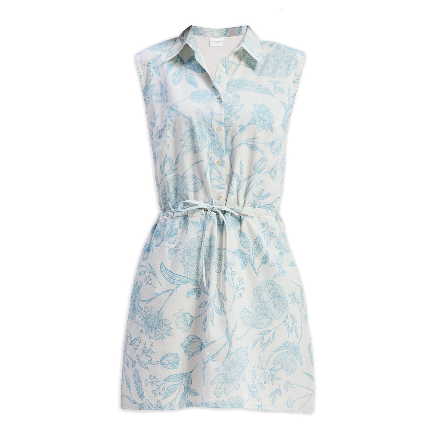 Reistor Women's Drawstring Shirt Dress In Blue Florals