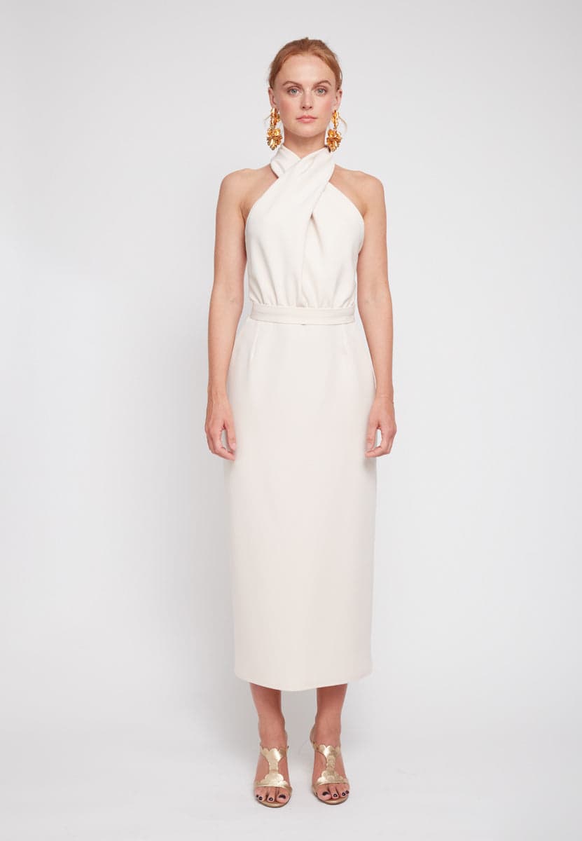 Undress Neutrals Celia Halter Neck Midi Dress - White