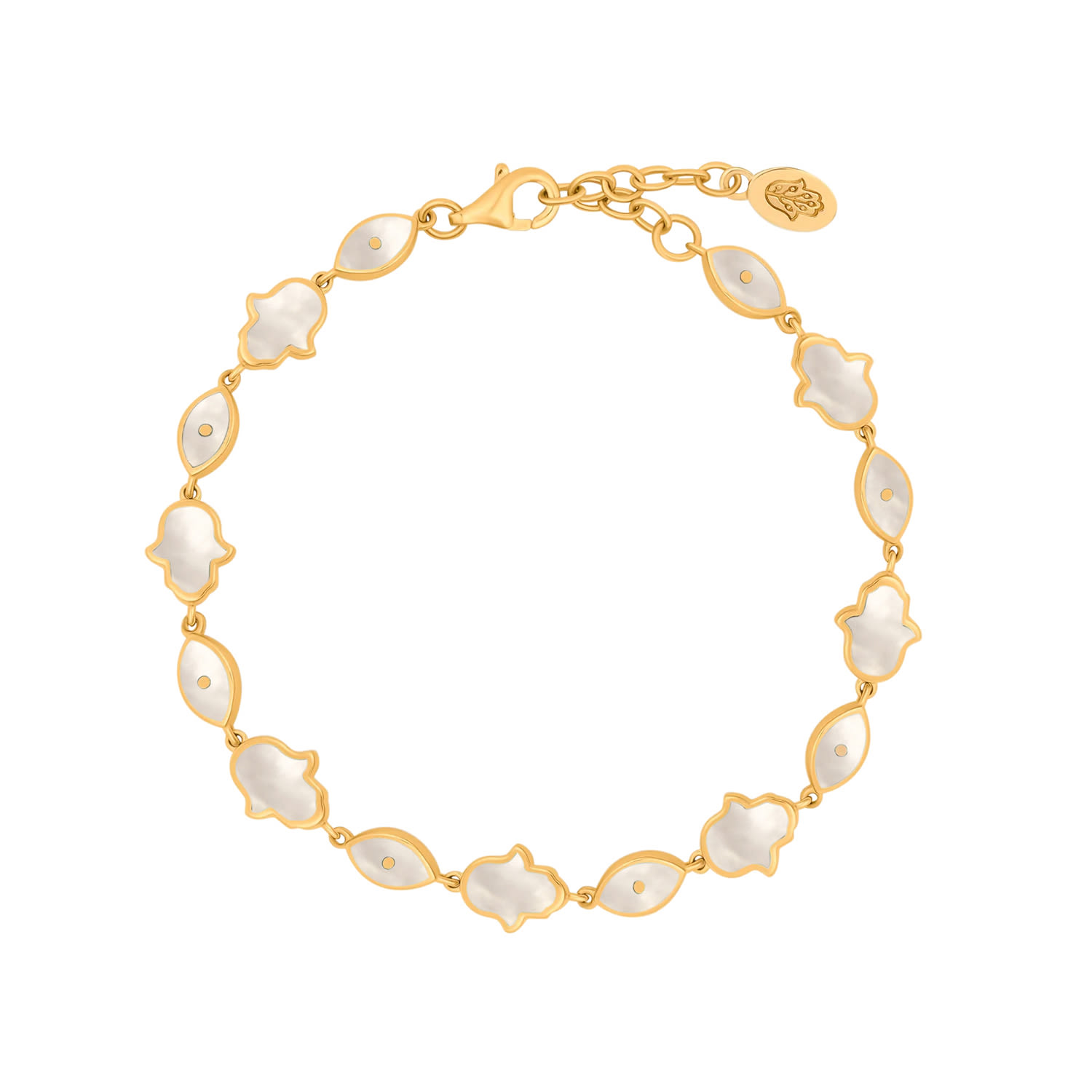 Karma And Luck Women's Gold / White Sacred Light Mother Of Pearl Evil Eye & Hamsa Gold Bracelet In Multi