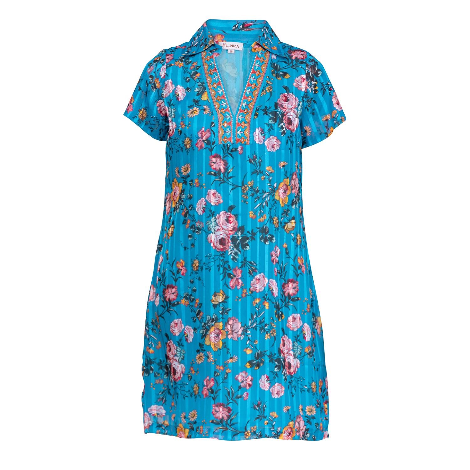 Niza Women's Short Dress With Short Sleeves Blue In Blue