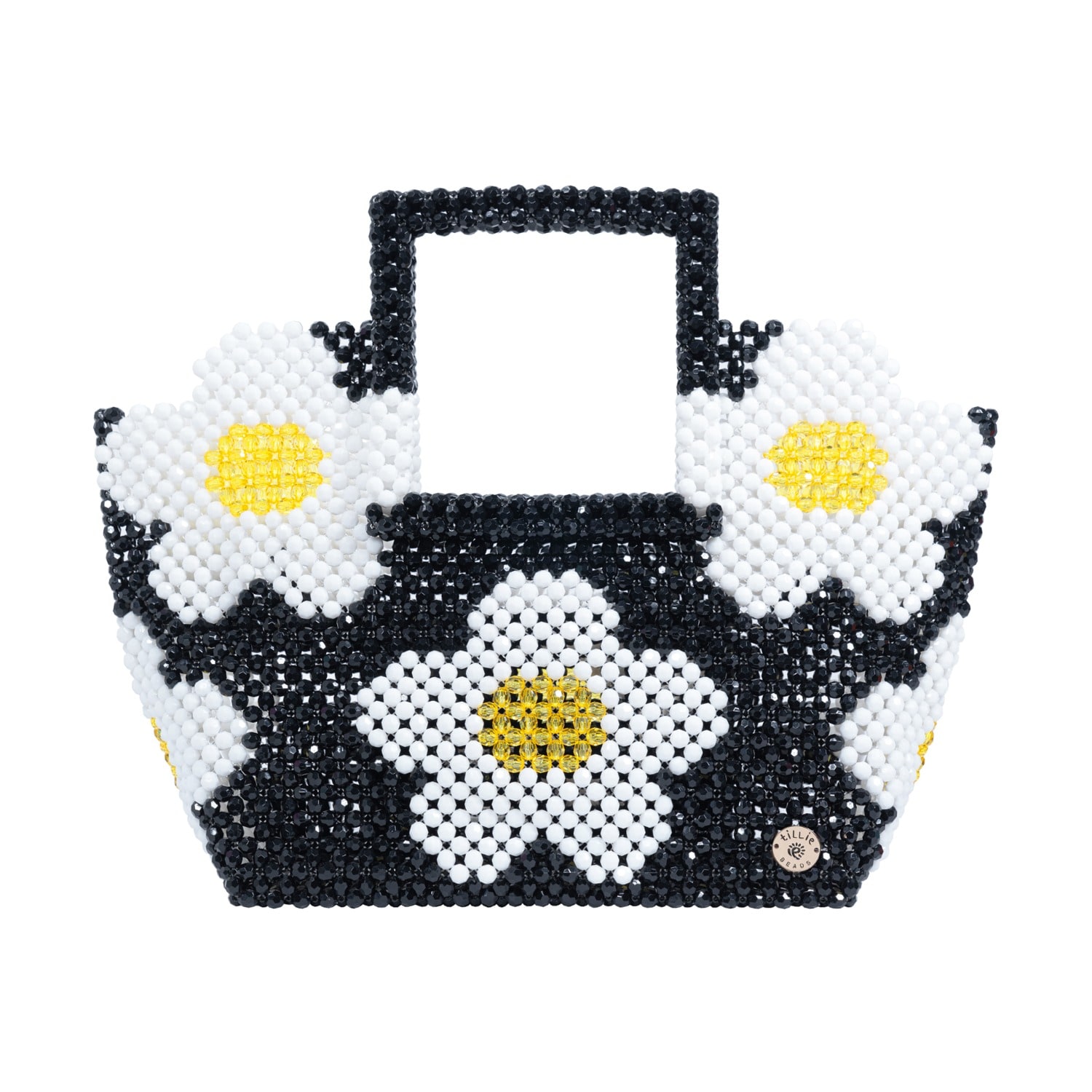 Tillie Beads Women's Black / White Black&white Daisy Square Handle Grocery Bead Bag
