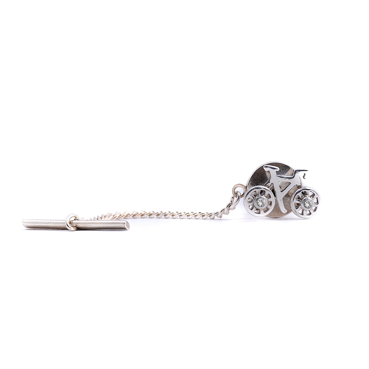 Men's Grey / Silver / Neutrals Silver Bike Tie Pin - White Sapphires | Lee Renee