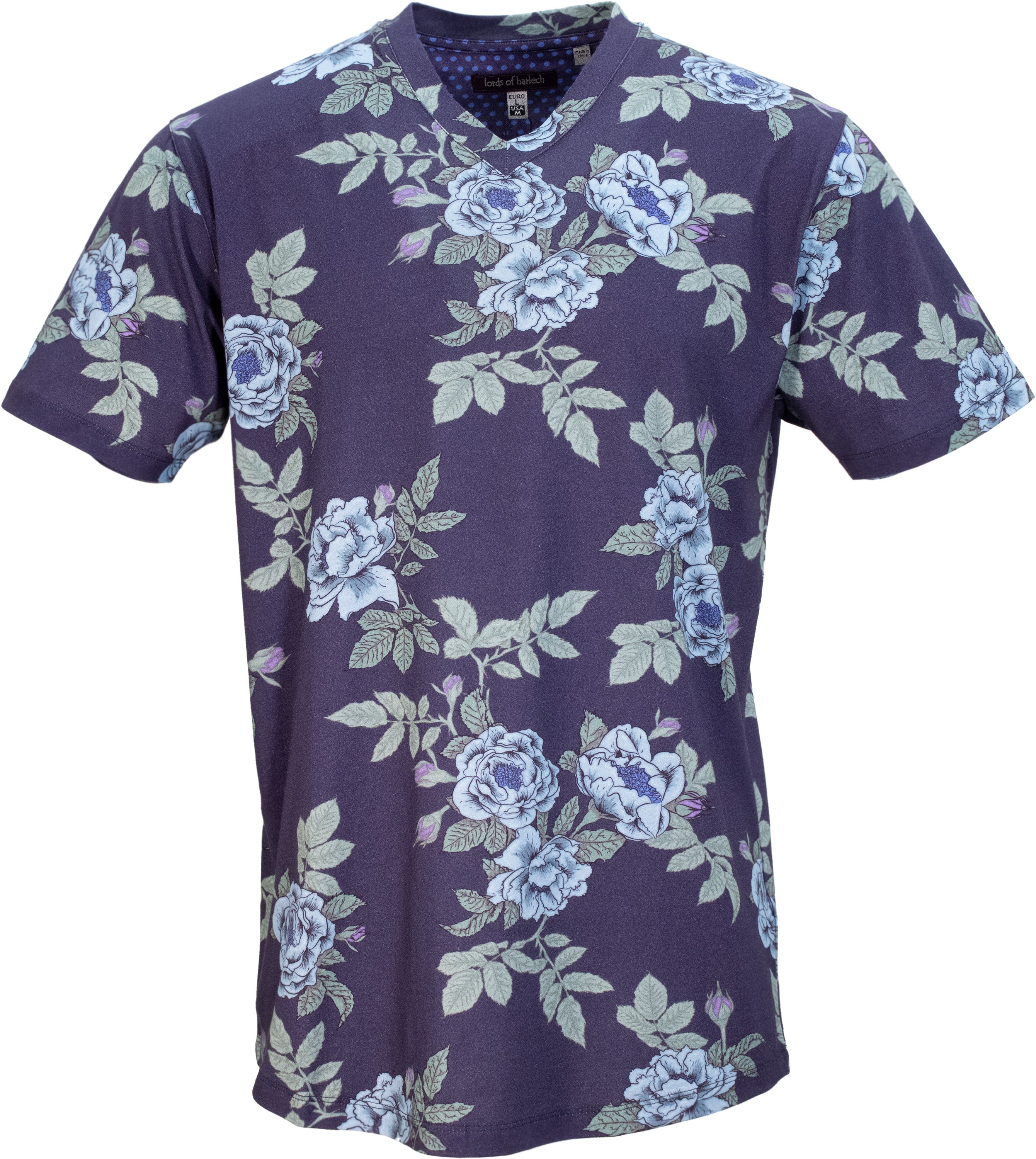 Lords Of Harlech Men's Blue Maze Floating Forna V-neck Tee In Skipper In Blue