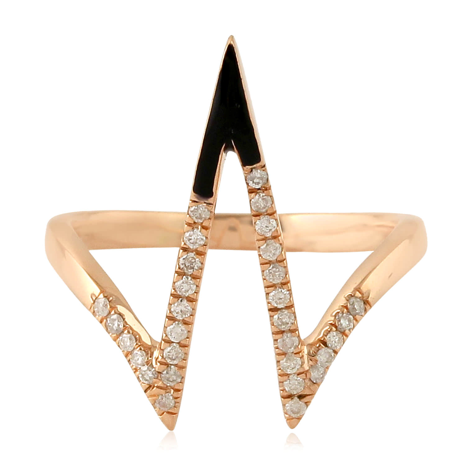 Women’s Black / Pink / Purple 14K Rose Gold In Micro Pave Natural Diamond Spike Design Enamel Cocktail Ring Artisan