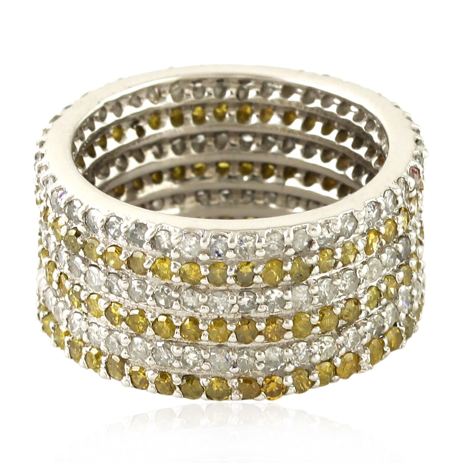 Artisan Women's Yellow / White 14k White Gold Wide Band Ring With Natural Colored Diamonds In Silver