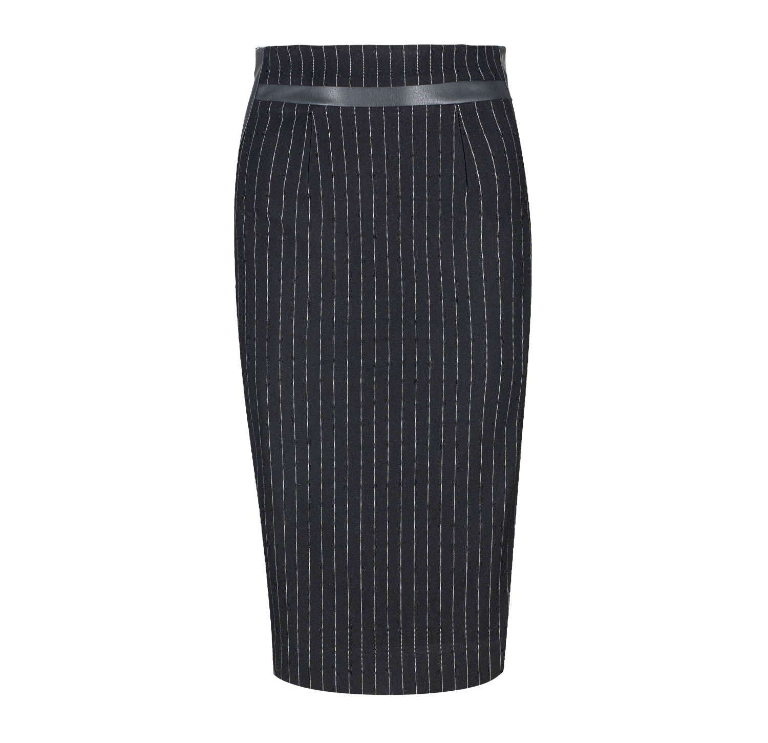 Women’s Striped Black Pencil Skirt With Leather Detail Extra Large Conquista