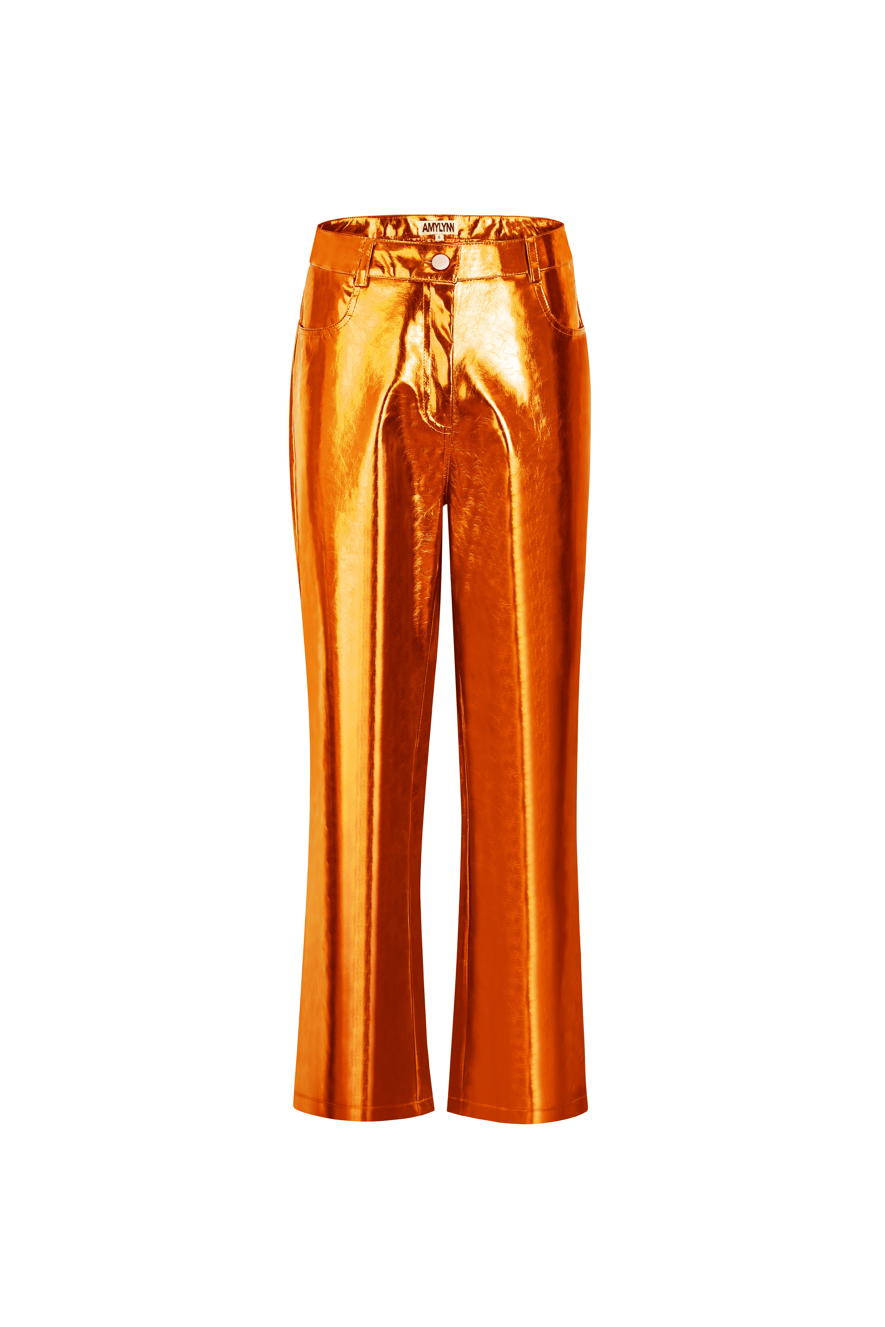 Women’s Yellow / Orange Lupe Orange Metallic Faux Leather Trousers Small Amy Lynn