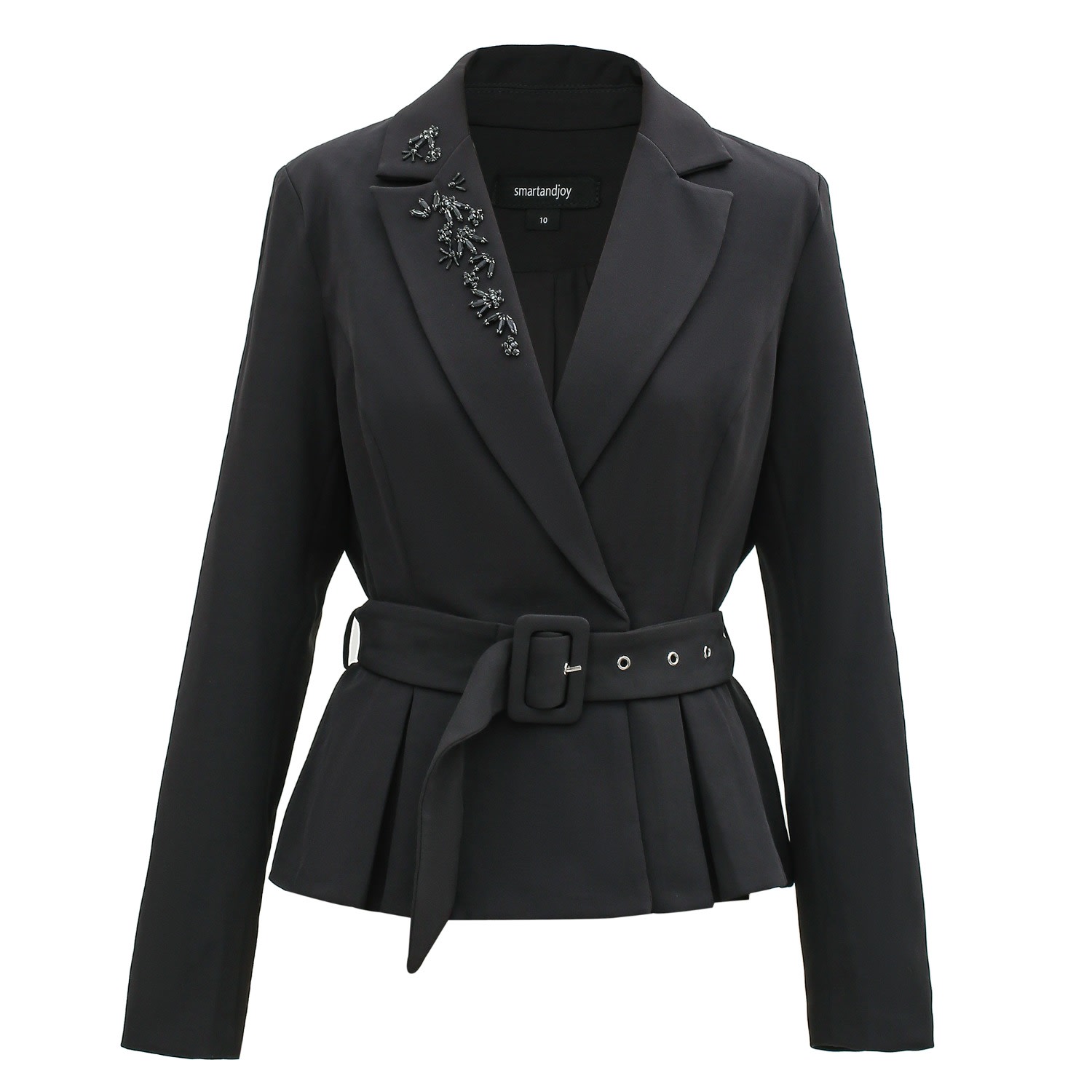 Women’s Black Pleated Skirt Tailor Jacket With Embroidery Extra Small Smart and Joy