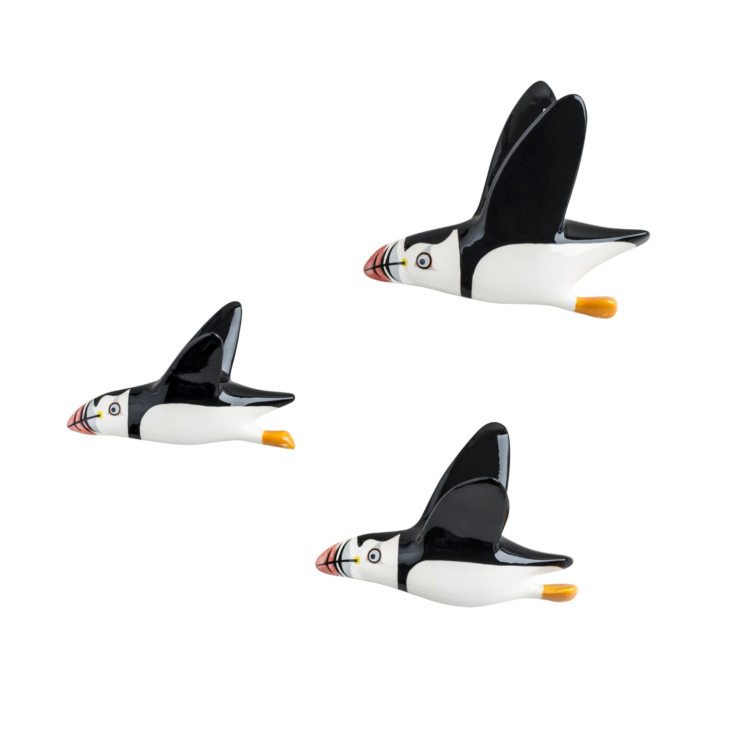 Hannah Turner Black Wall Mounted Puffin Flying Trio In Black