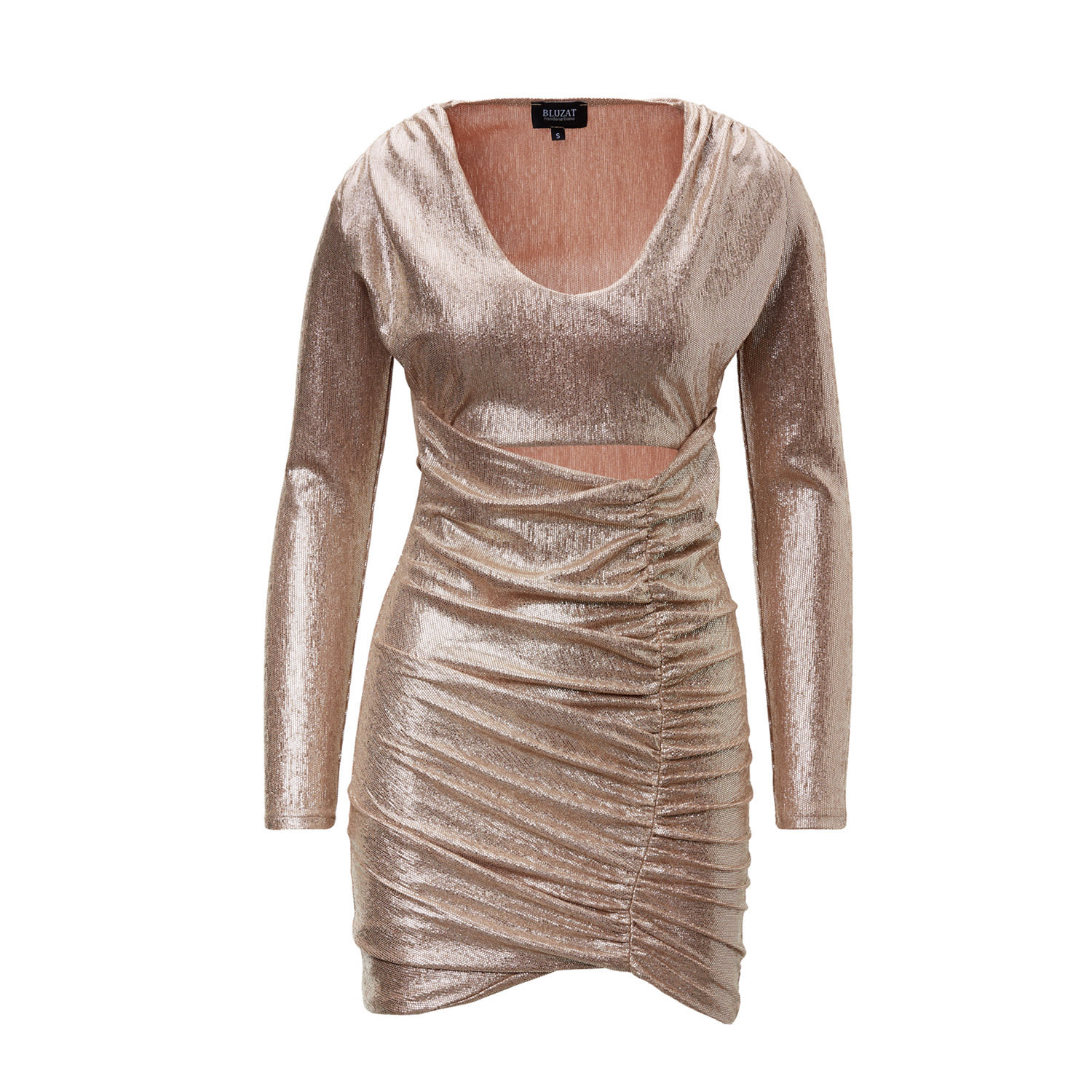 Women’s Gold Bronze Mini Dress With Draped Shoulders And Cut-Out Small Bluzat