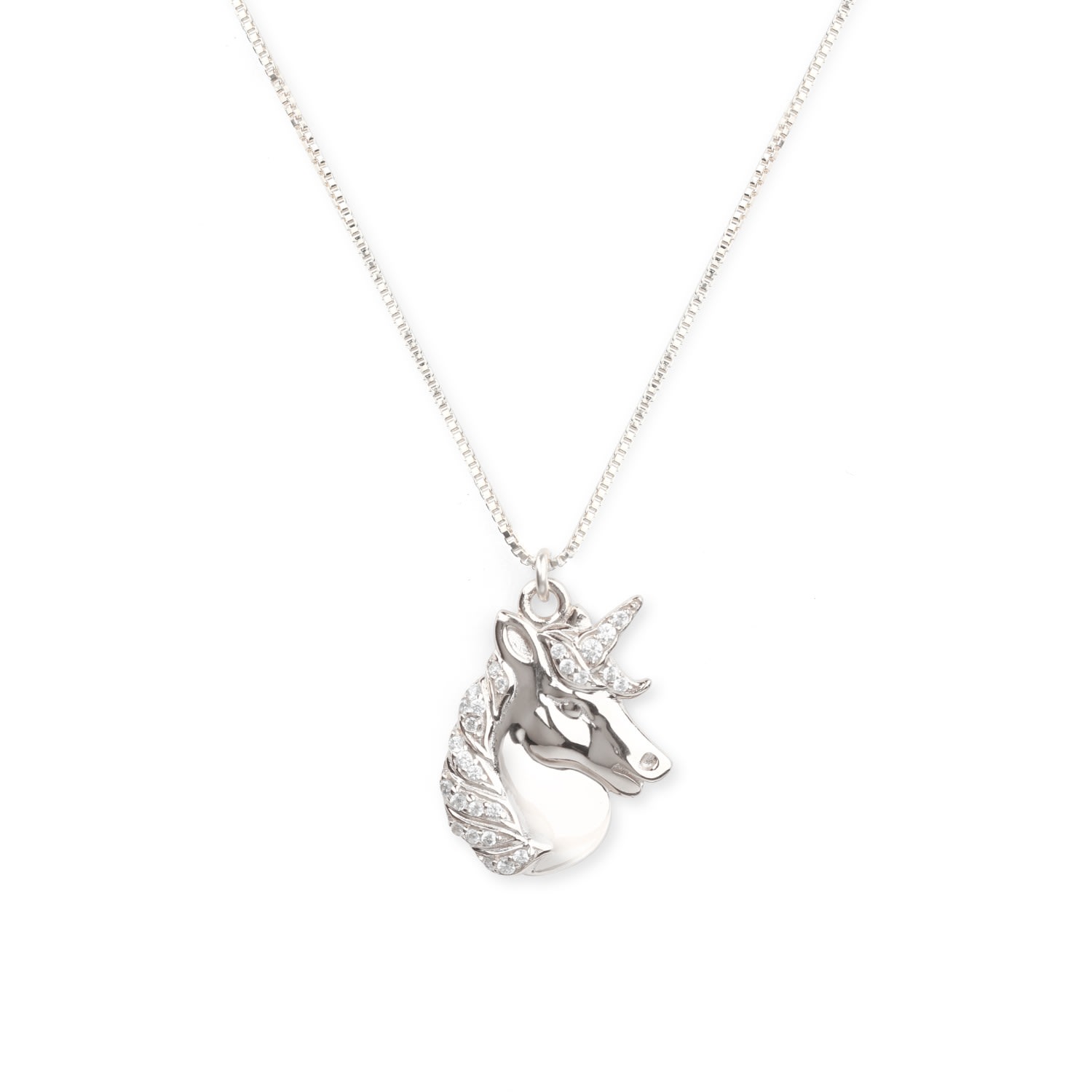 Women’s Mystical Unicorn Necklace, White Rhodium Over Sterling Silver Seven Saints