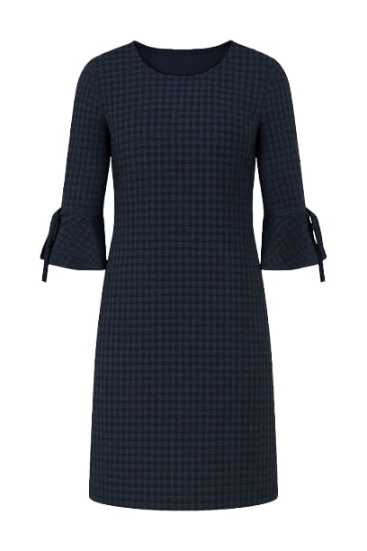 Conquista Women's Blue Bell Sleeve Straight Check Dress In Blue
