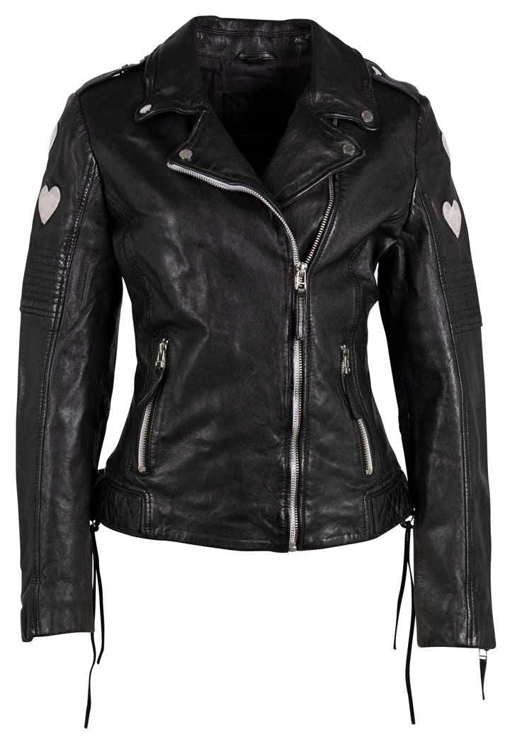 muguet ミュゲ heart pocket leather jacket Reo Rf Heart Detail Leather Jacket, Black | MAURITIUS | Wolf