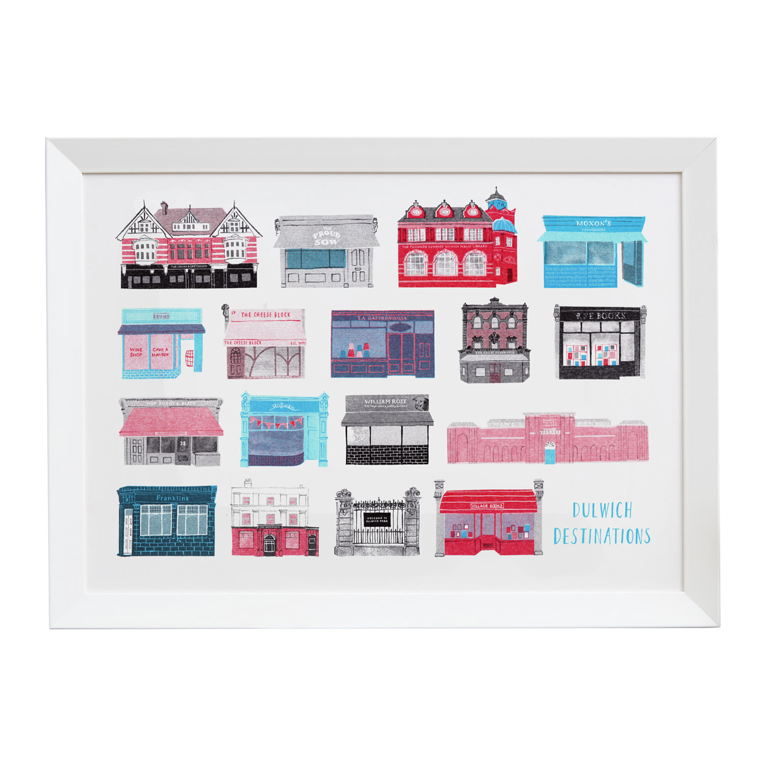 Rosa & Clara Designs Blue / Red / Black Dulwich Destinations Risograph Print In Multi
